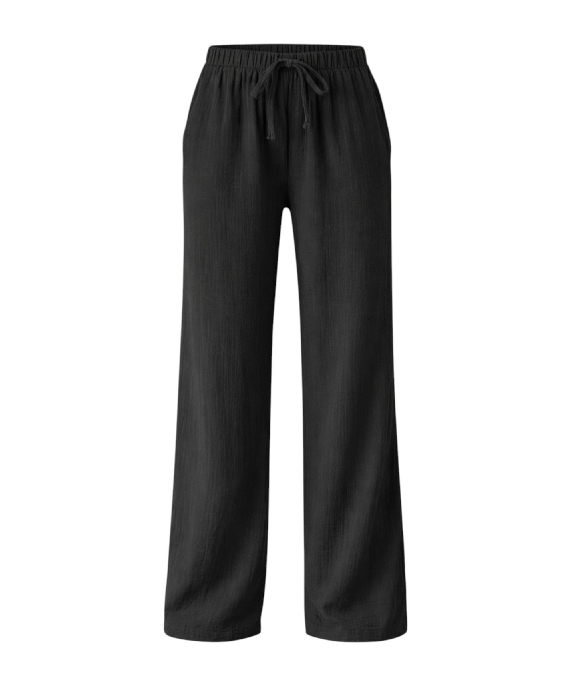 Palazzohose MusselinDamen Sommerhose 100 % Baumwolle, elastischer Bund