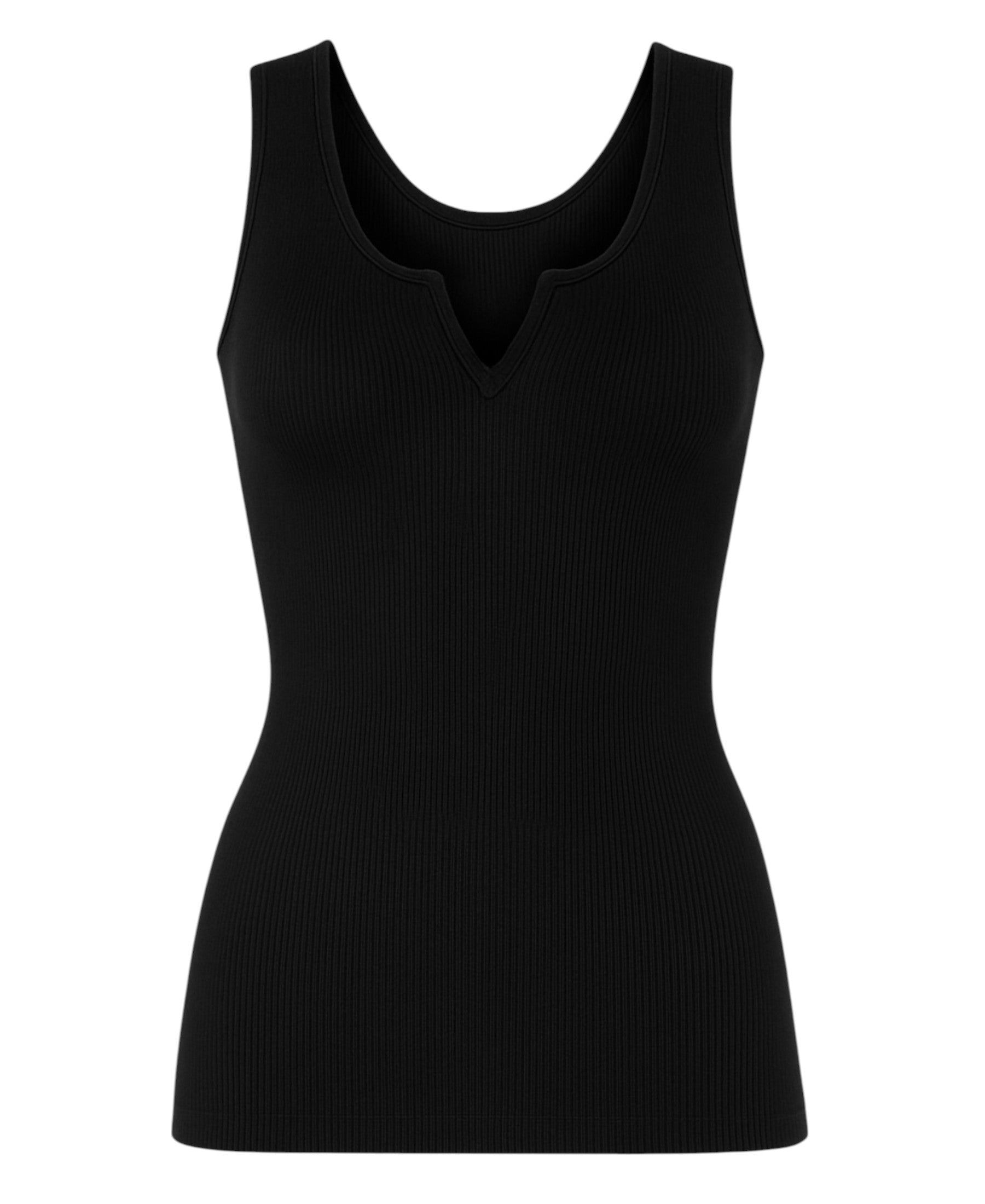 Tanktop Damen – Ärmelloses Rippshirt mit Zier-V-Ausschnitt & Stretchkomfort