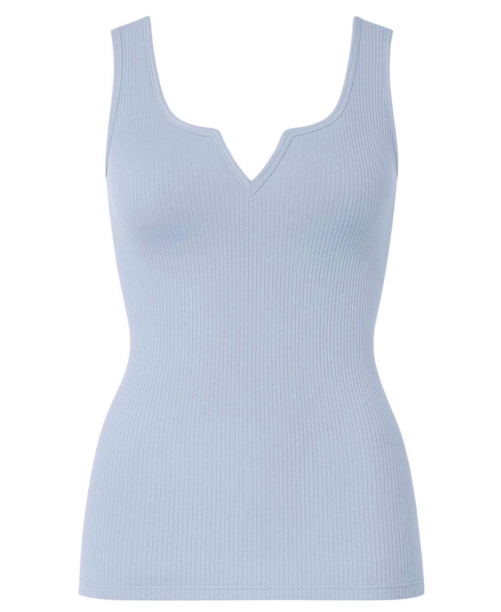 Tanktop Damen – Ärmelloses Rippshirt mit Zier-V-Ausschnitt & Stretchkomfort