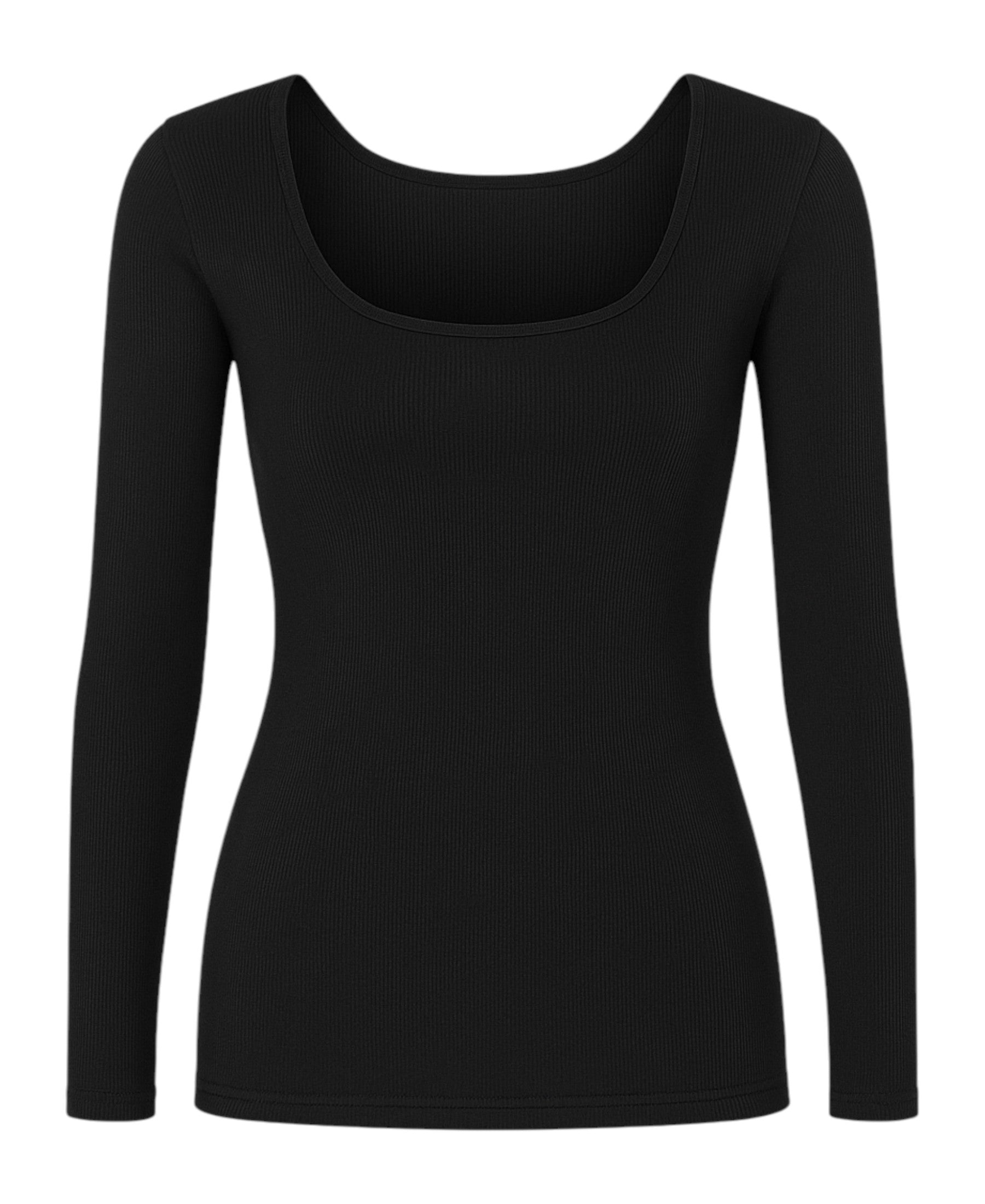 Shirttop Damen Langarmshirt Modal-Rippshirt mit Karree-Ausschnitt & Pads