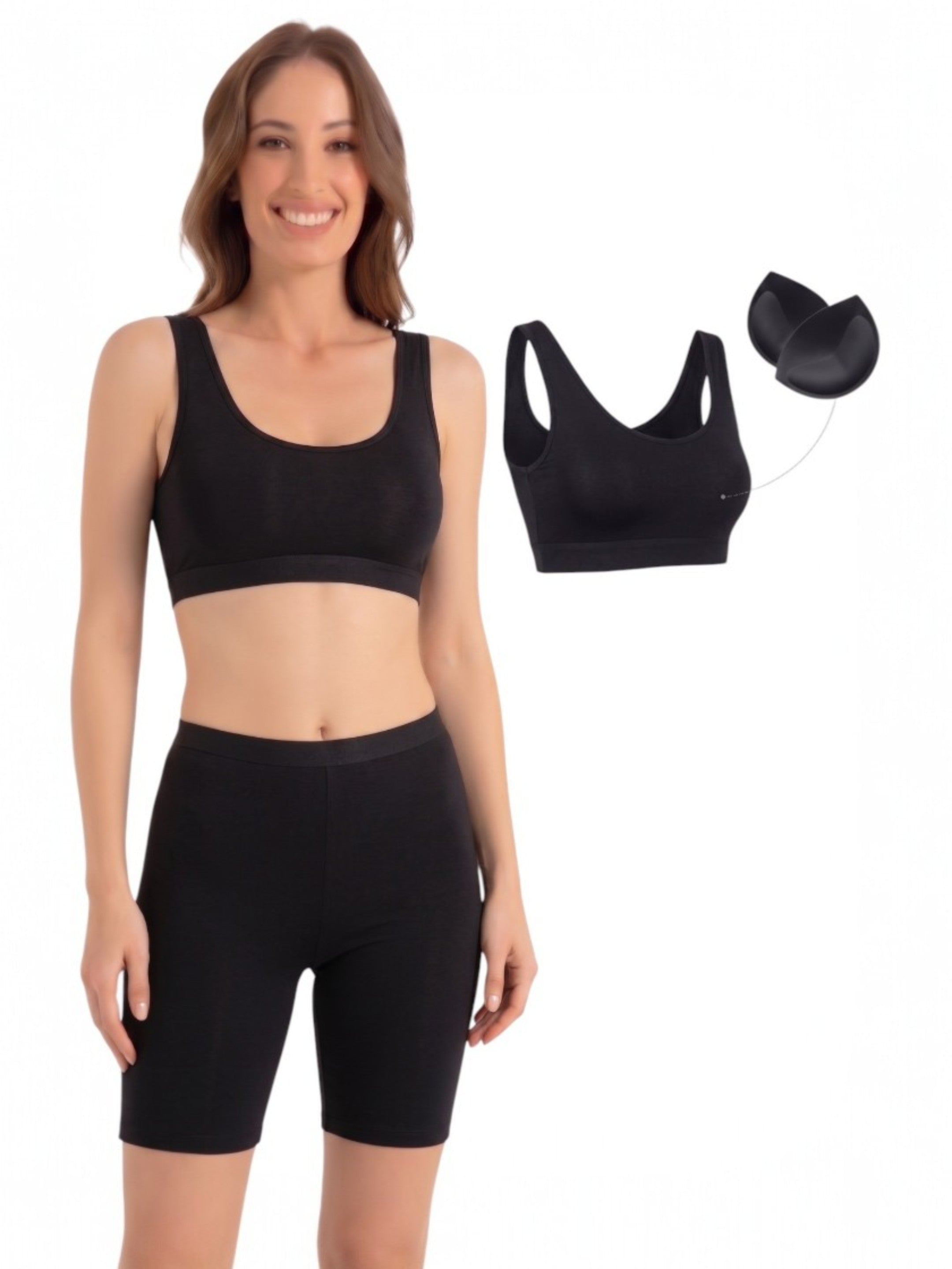 Bustier Damen 2er Pack Bambus BH mit Pads breite Träger weich