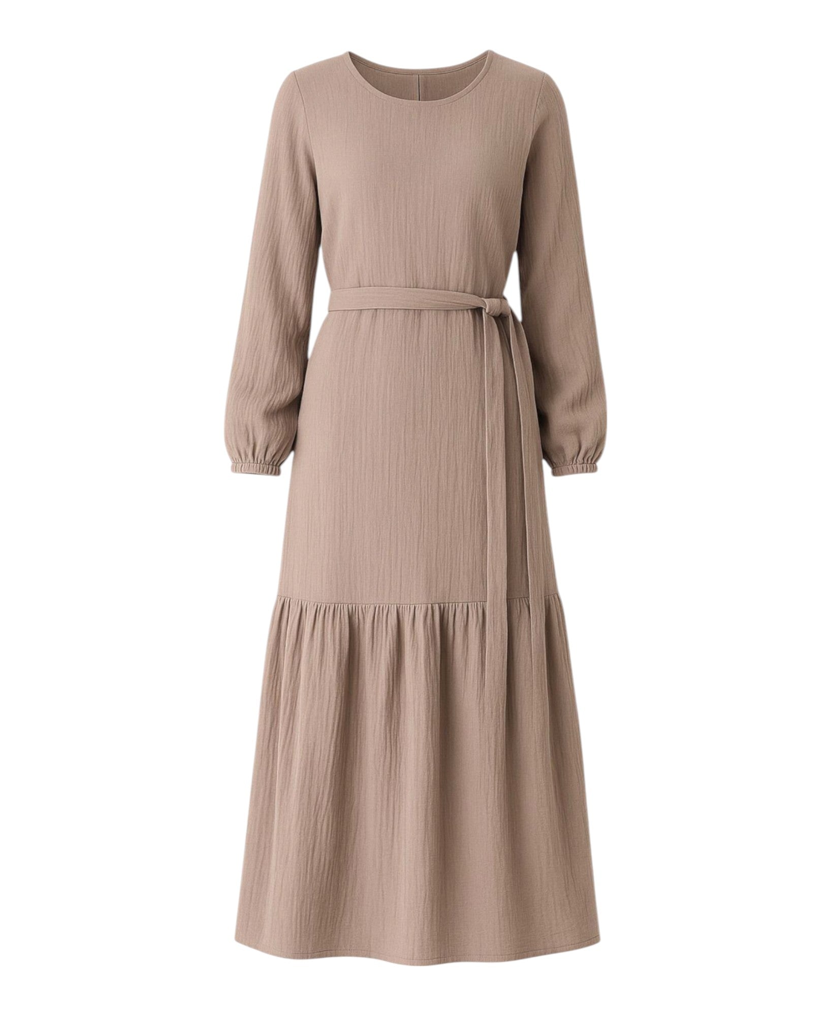 Sommerkleid Musselin-Kleid, 100 % Baumwolle, Volantsaum, Gürtel, Gr. 36–50