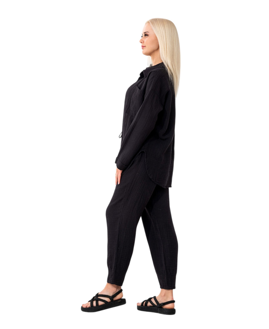 Hemdbluse Damen aus Musselin - Oversize Bluse Langarm mit Kragen