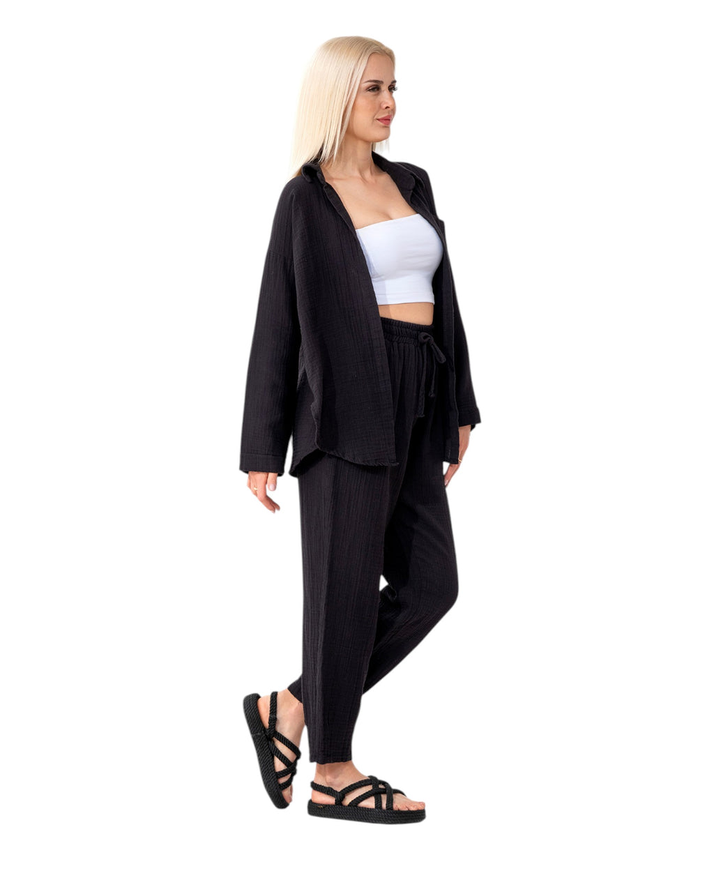 Hemdbluse Damen aus Musselin - Oversize Bluse Langarm mit Kragen