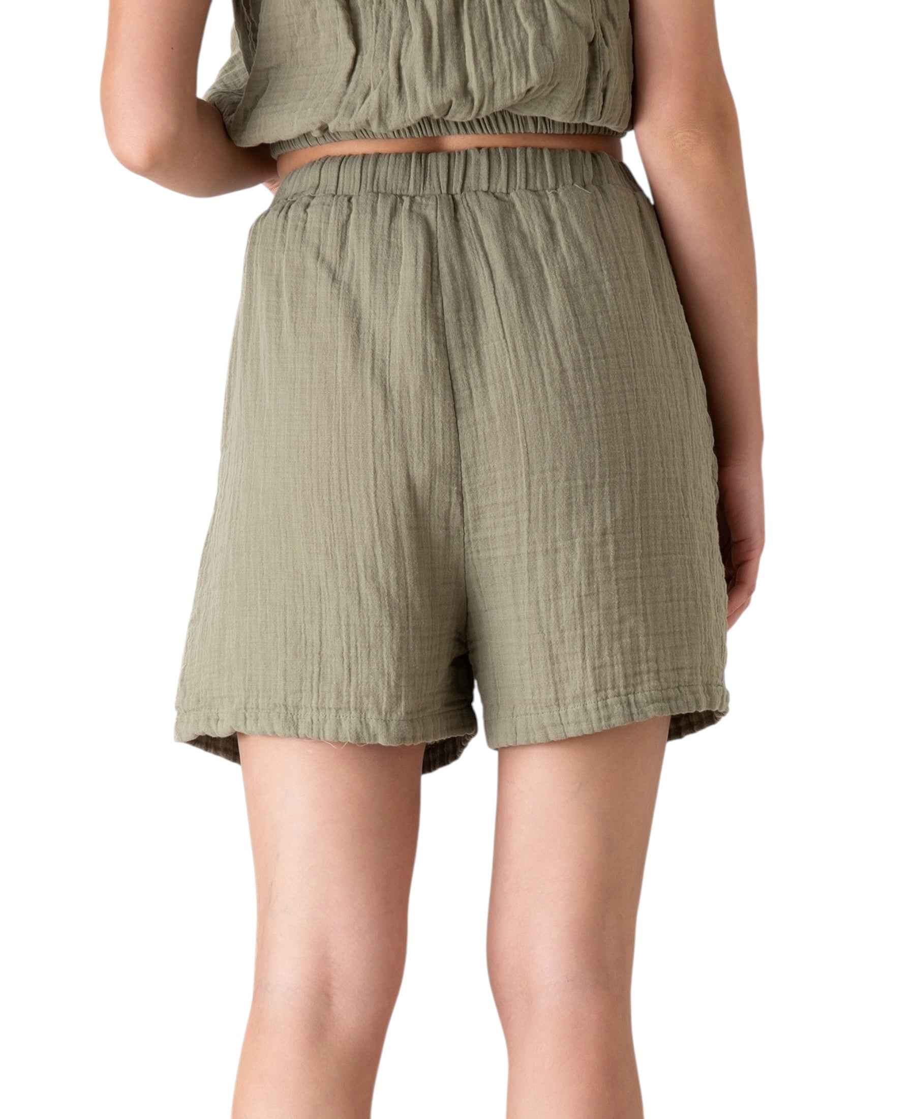 Shorts Musselin Sommer-Hose, 100 % Baumwolle, elastischer Bund luftiger Schnitt