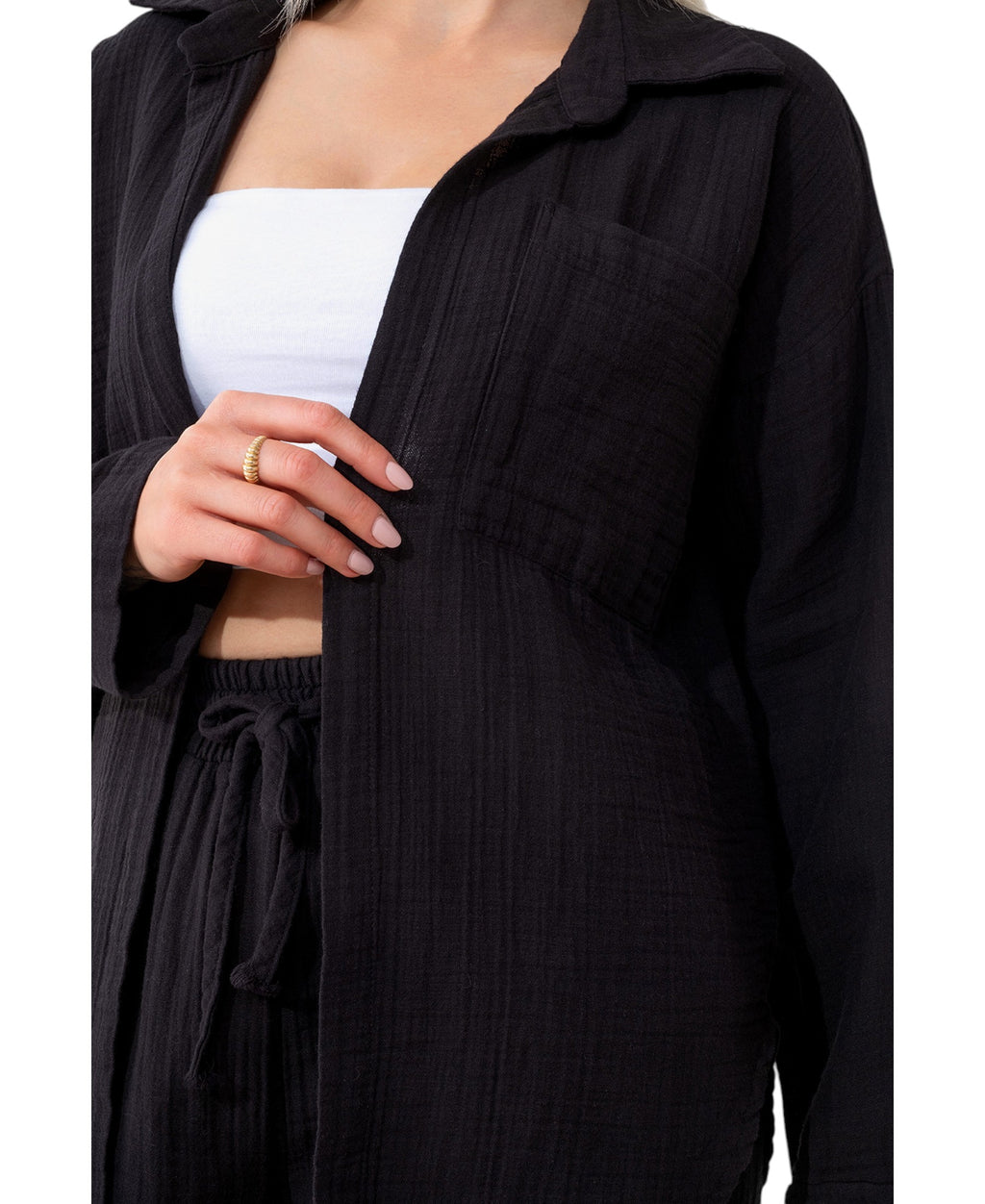 Hemdbluse Damen aus Musselin - Oversize Bluse Langarm mit Kragen