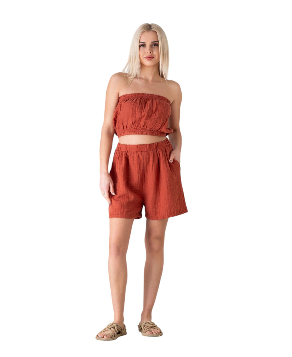 Shorts Musselin Sommer-Hose, 100 % Baumwolle, elastischer Bund luftiger Schnitt