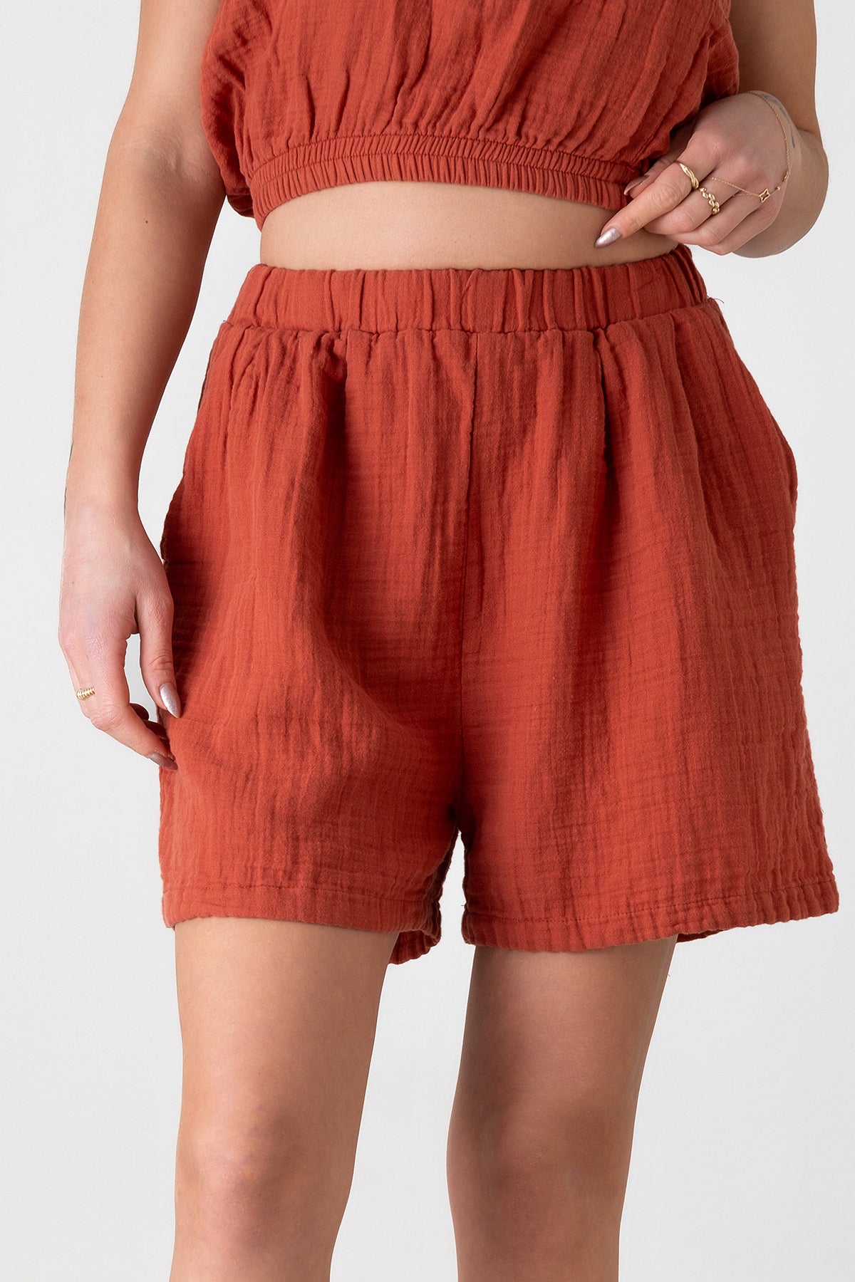 Shorts Musselin Sommer-Hose, 100 % Baumwolle, elastischer Bund luftiger Schnitt