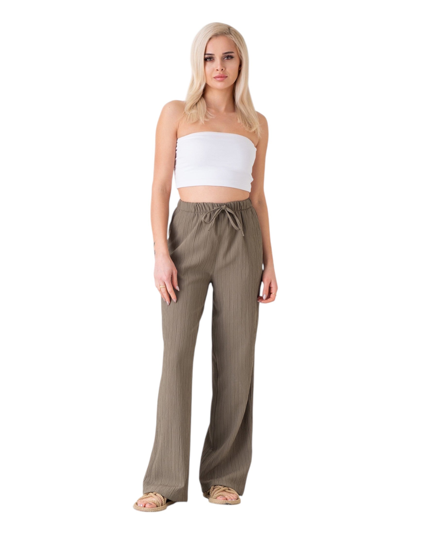 Palazzohose Damen Sommerhose Crinkle Marlene-Hose mit weitem Bein