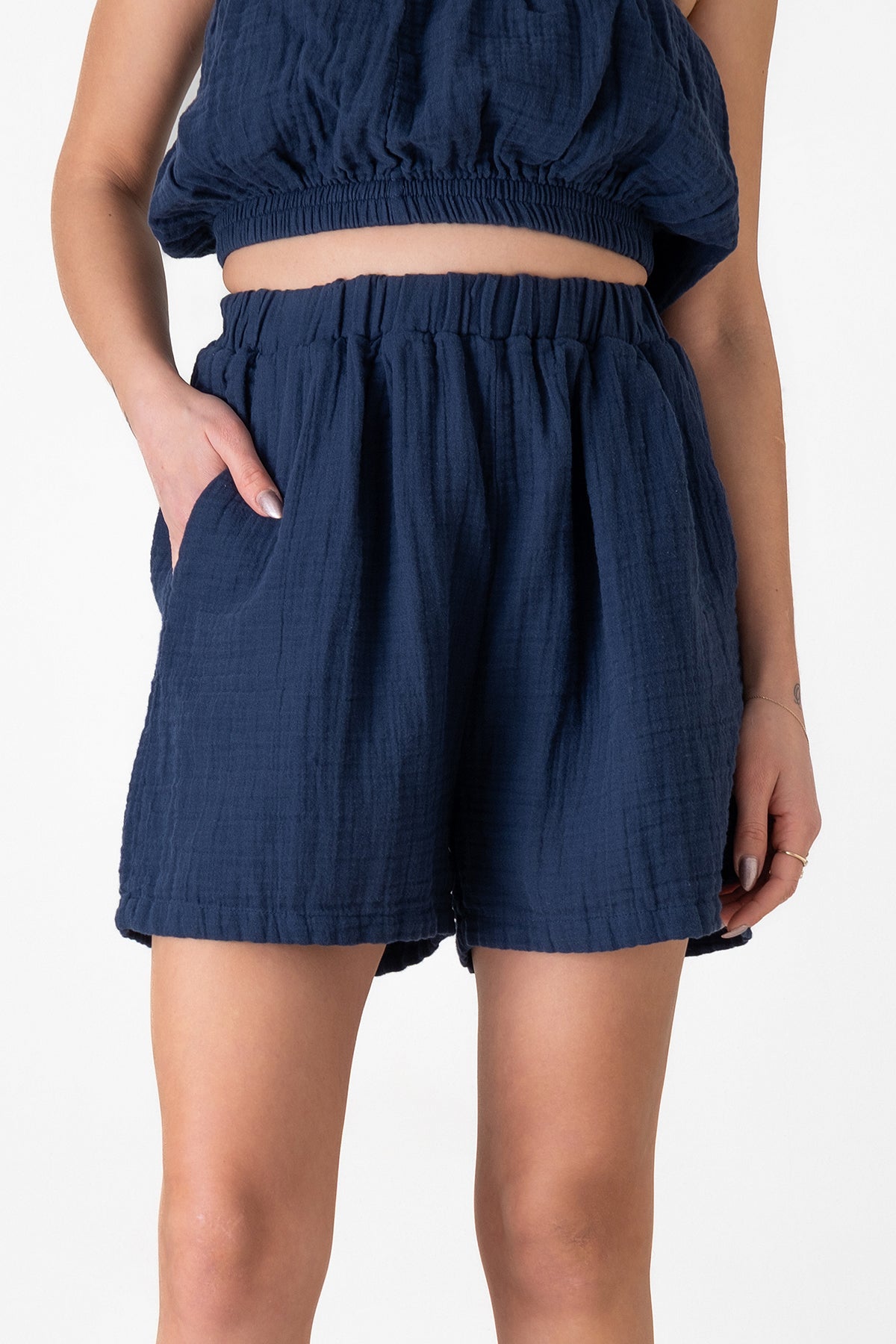 Shorts Musselin Sommer-Hose, 100 % Baumwolle, elastischer Bund luftiger Schnitt