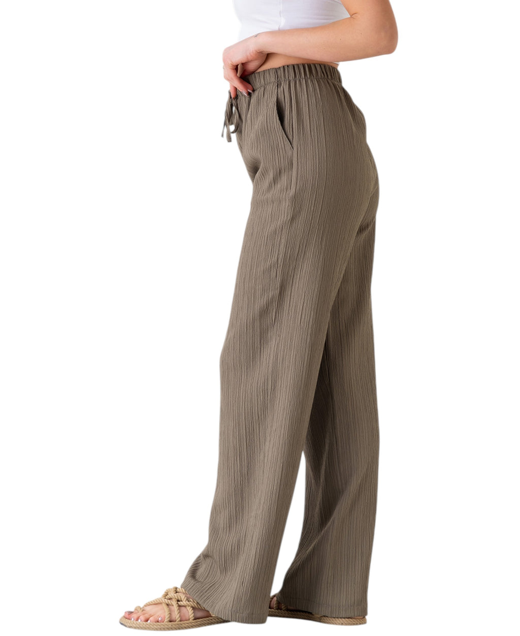 Palazzohose Damen Sommerhose Crinkle Marlene-Hose mit weitem Bein