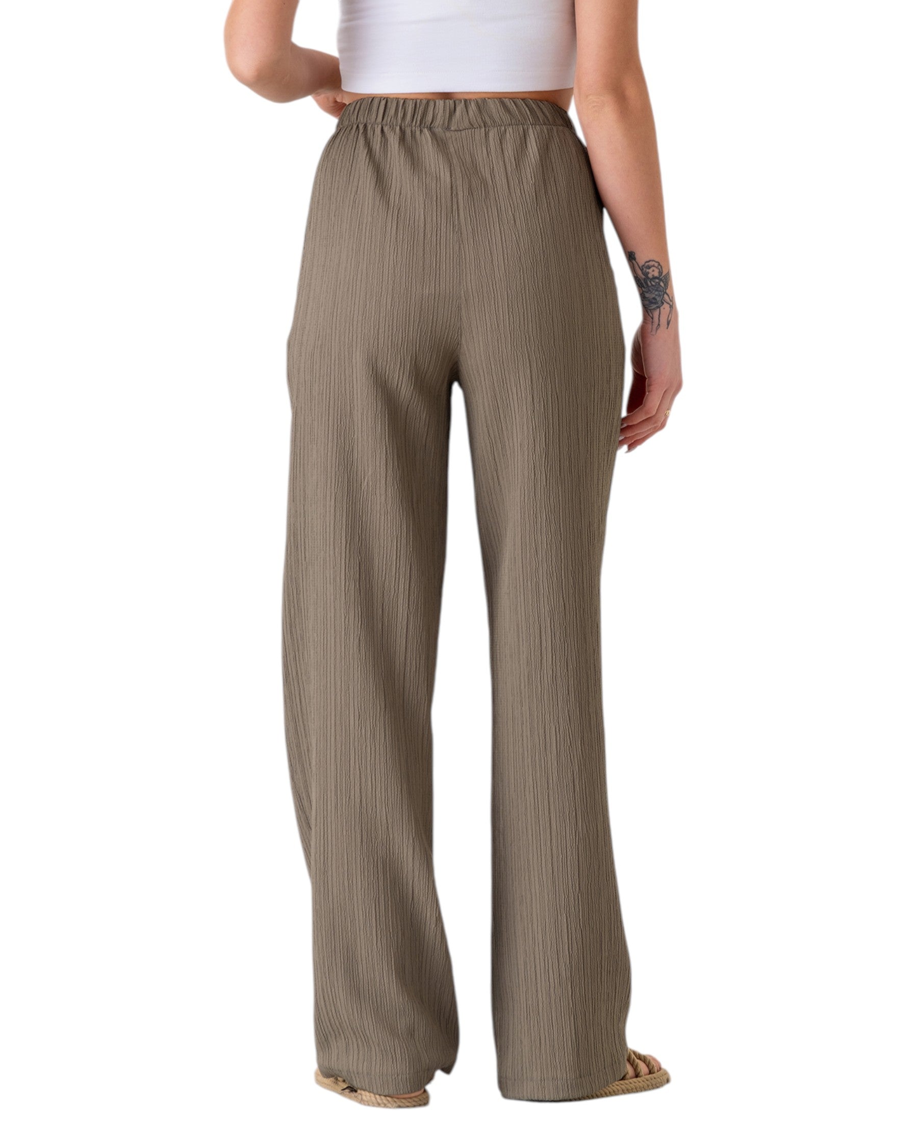 Palazzohose Damen Sommerhose Crinkle Marlene-Hose mit weitem Bein