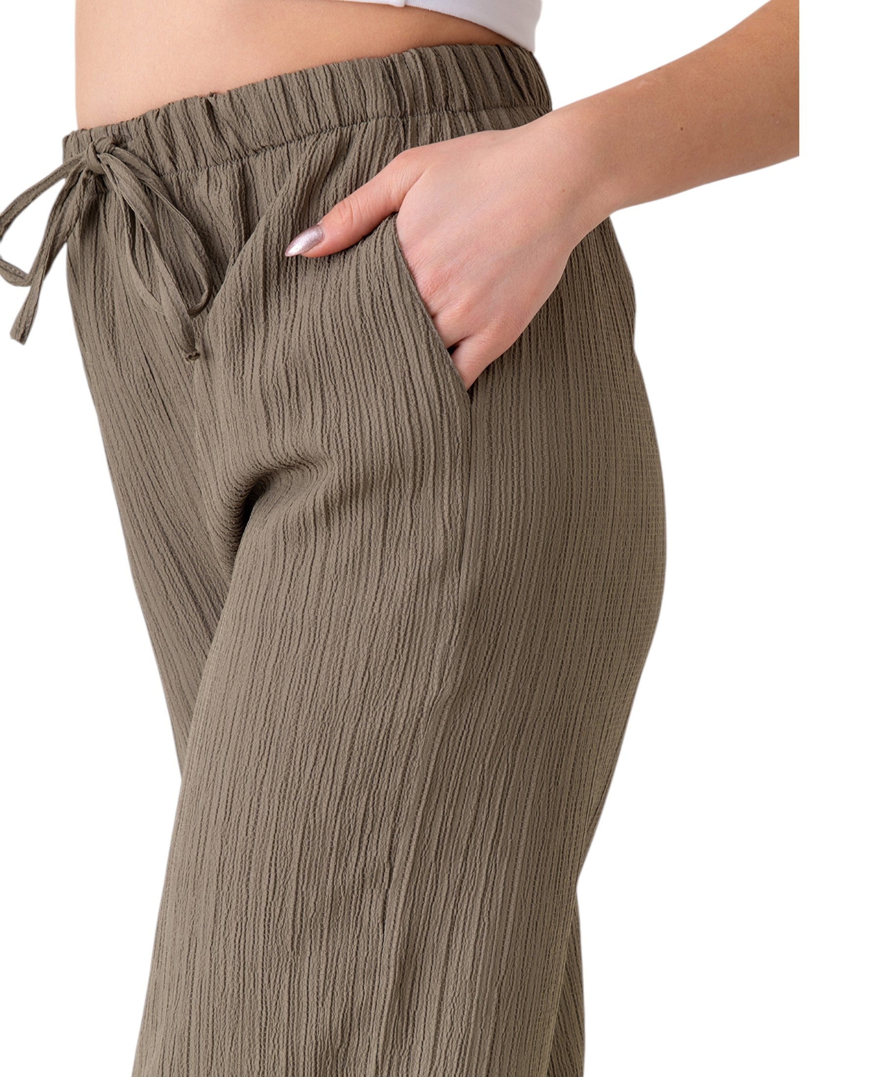 Palazzohose Damen Sommerhose Crinkle Marlene-Hose mit weitem Bein