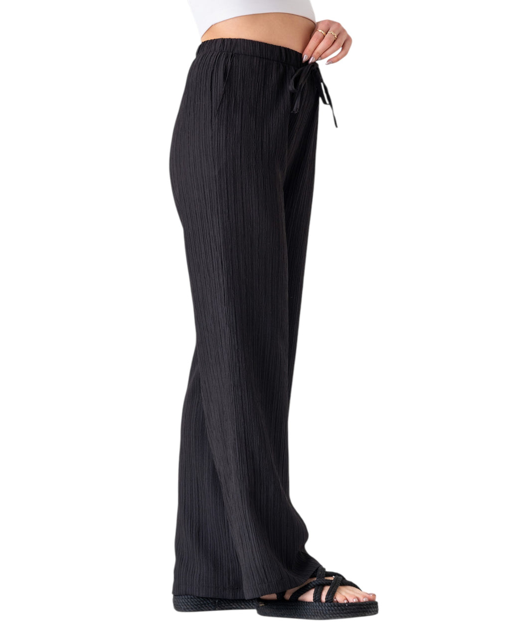 Palazzohose Damen Sommerhose Crinkle Marlene-Hose mit weitem Bein