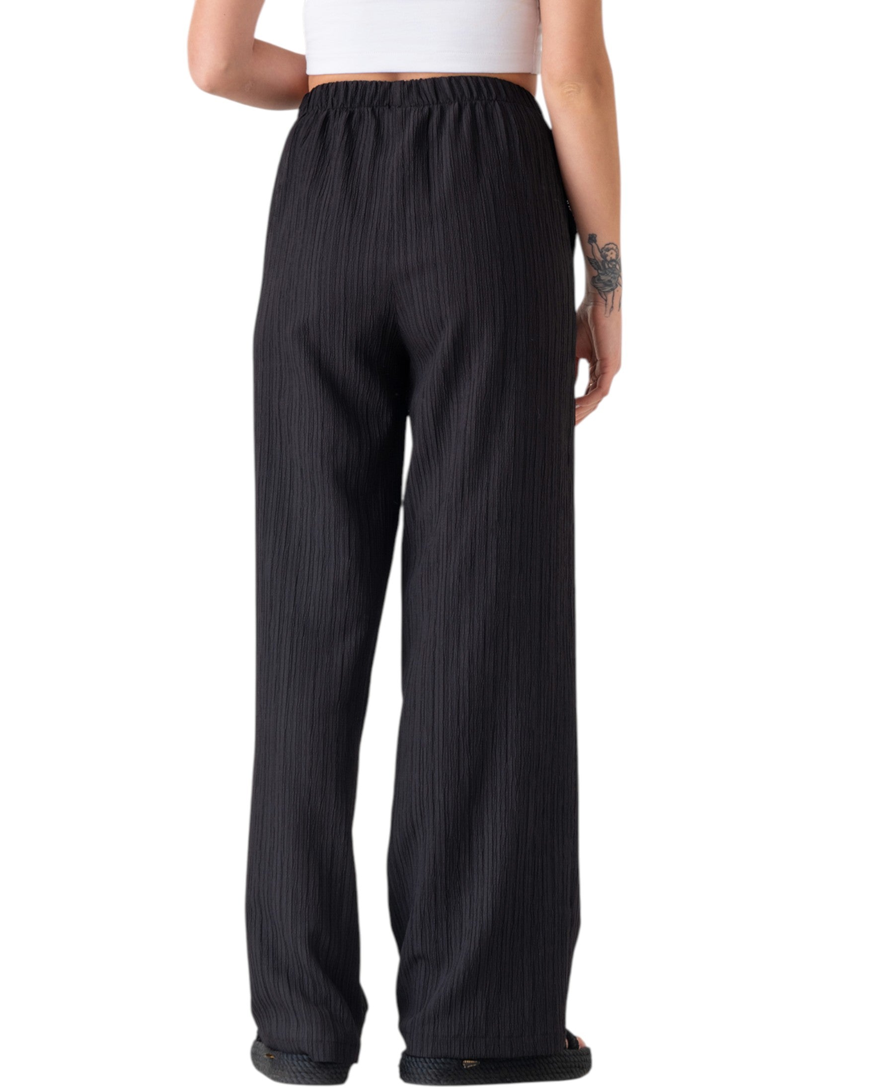 Palazzohose Damen Sommerhose Crinkle Marlene-Hose mit weitem Bein