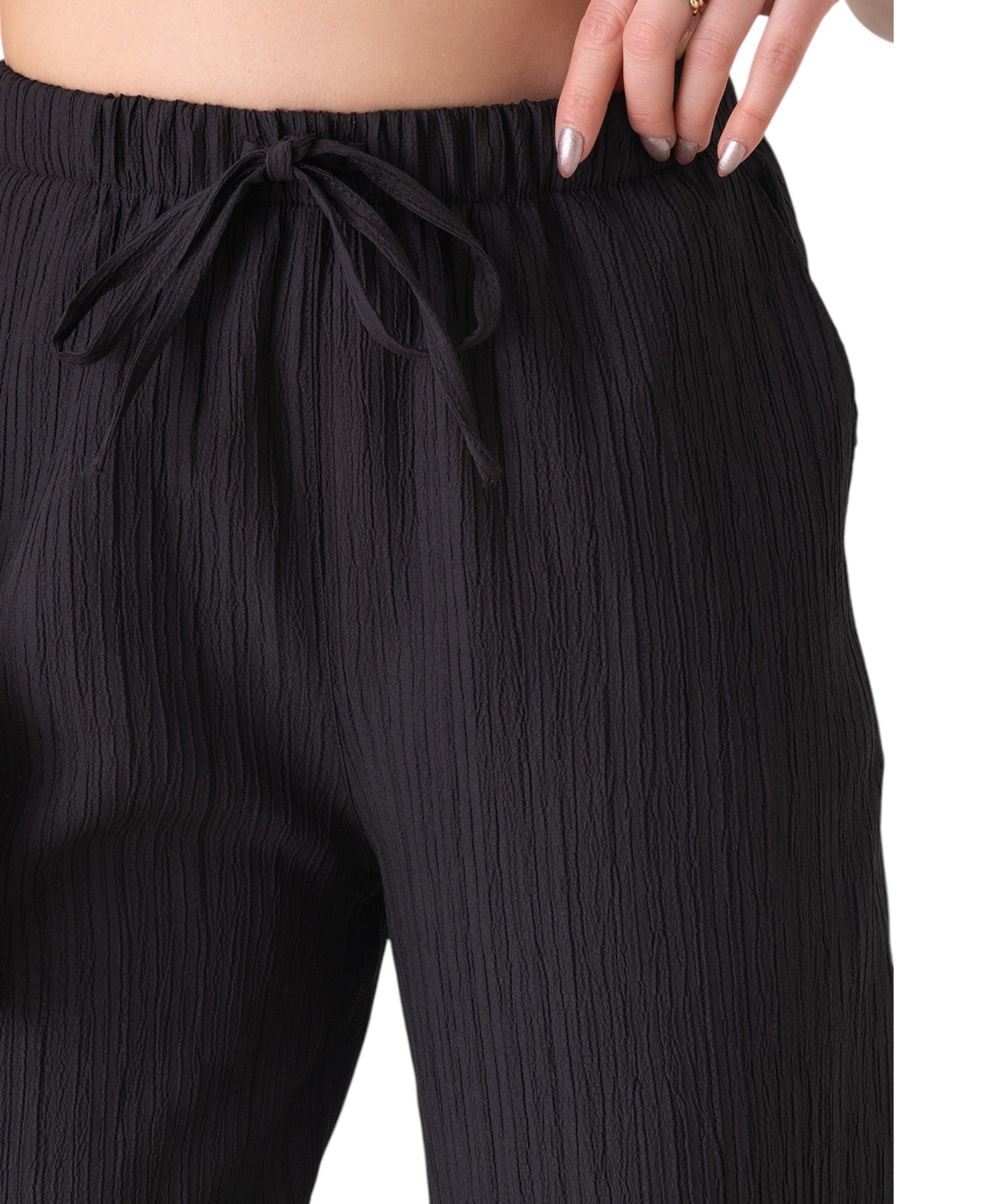 Palazzohose Damen Sommerhose Crinkle Marlene-Hose mit weitem Bein