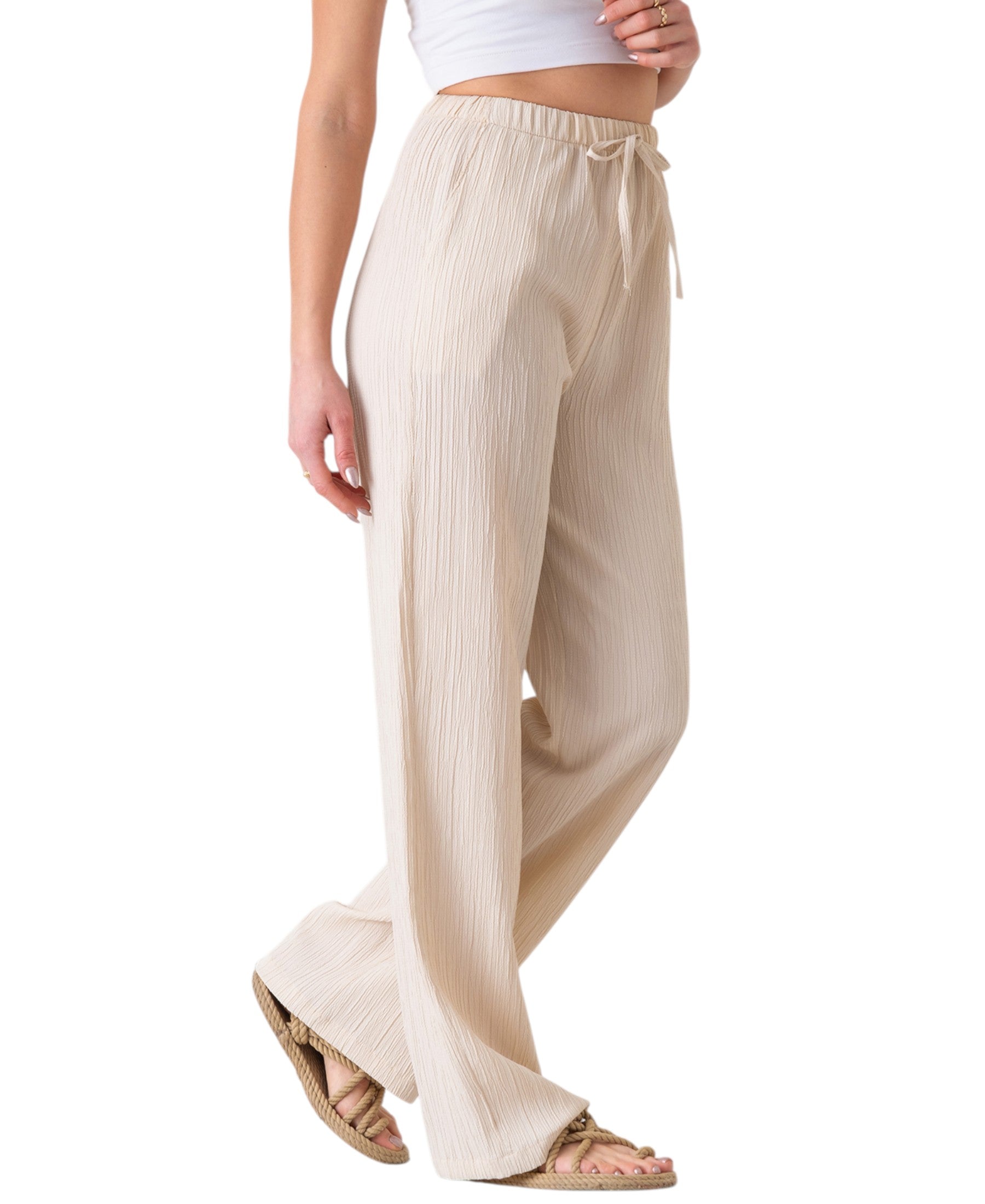 Palazzohose Damen Sommerhose Crinkle Marlene-Hose mit weitem Bein