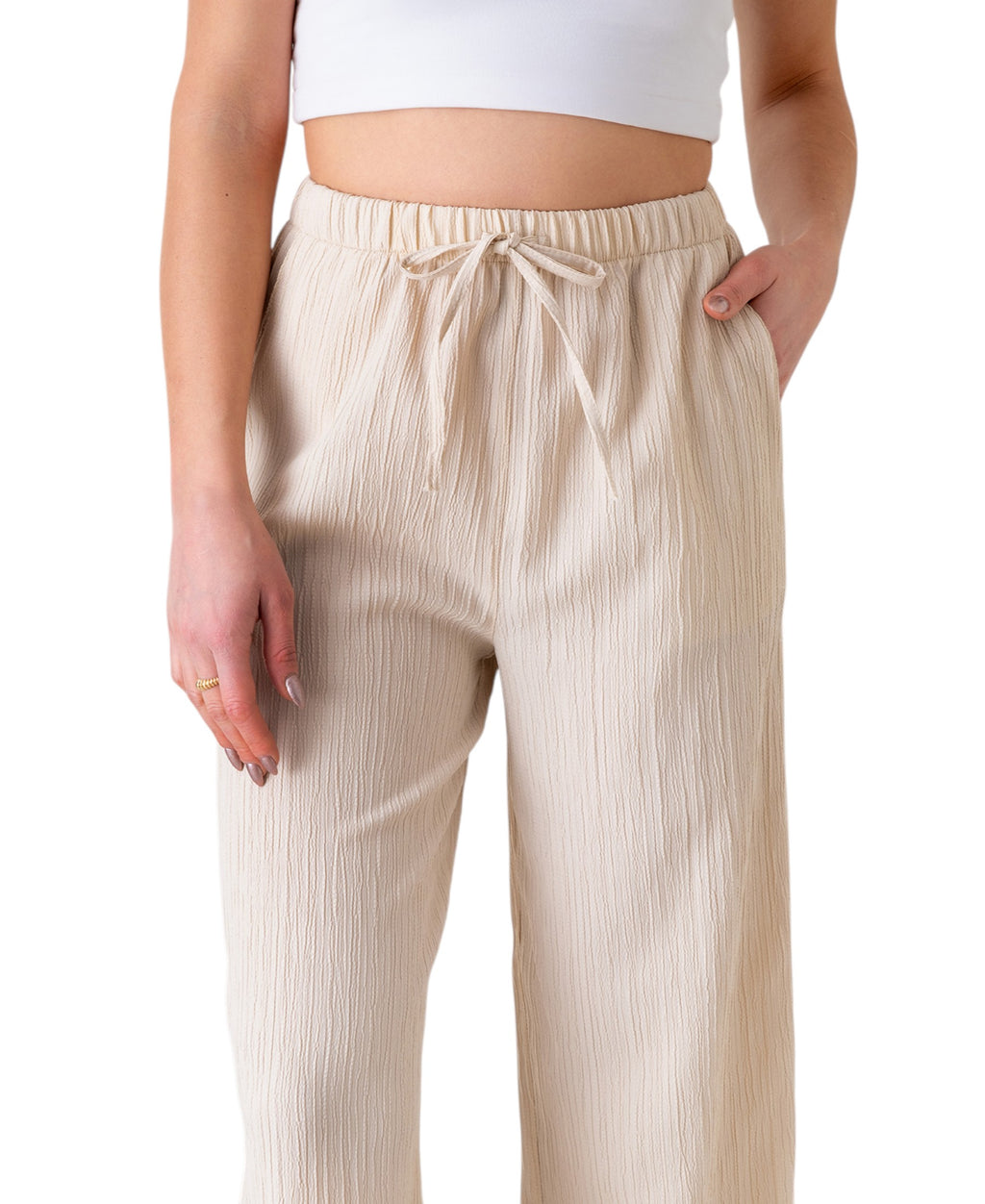 Palazzohose Damen Sommerhose Crinkle Marlene-Hose mit weitem Bein