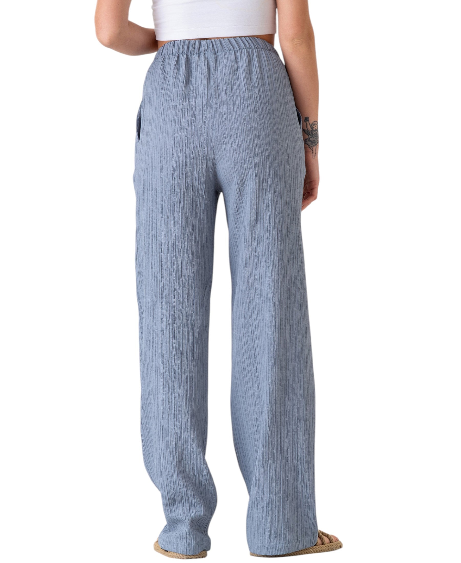 Palazzohose Damen Sommerhose Crinkle Marlene-Hose mit weitem Bein