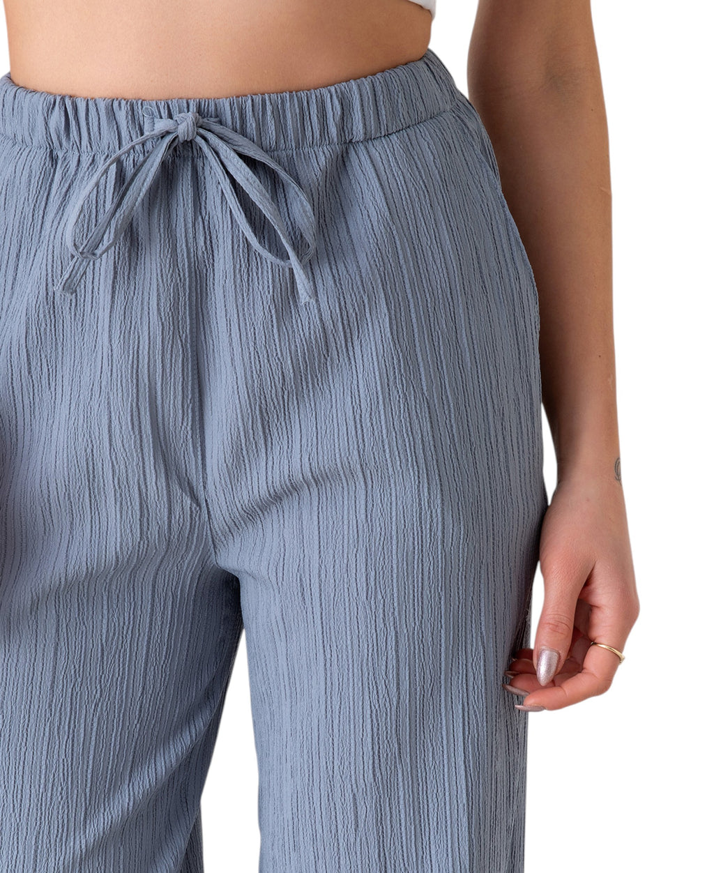 Palazzohose Damen Sommerhose Crinkle Marlene-Hose mit weitem Bein