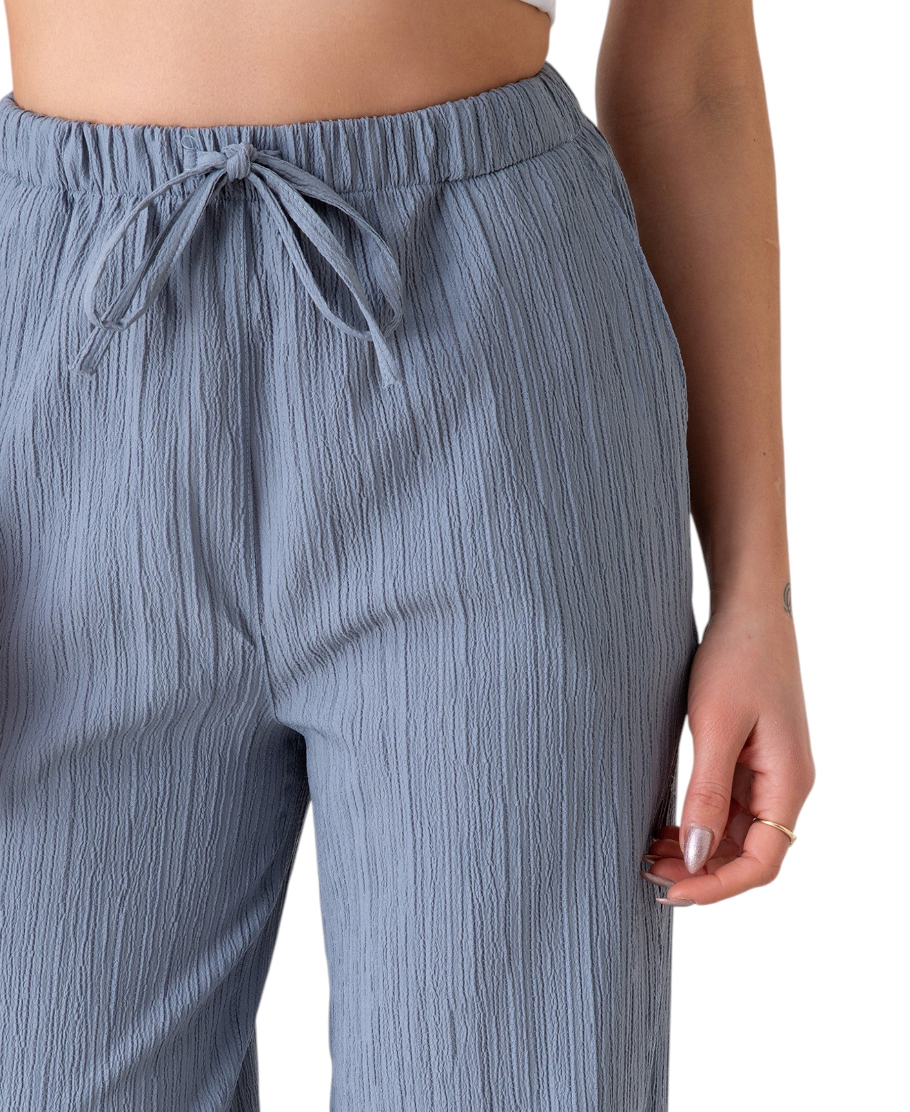 Palazzohose Damen Sommerhose Crinkle Marlene-Hose mit weitem Bein