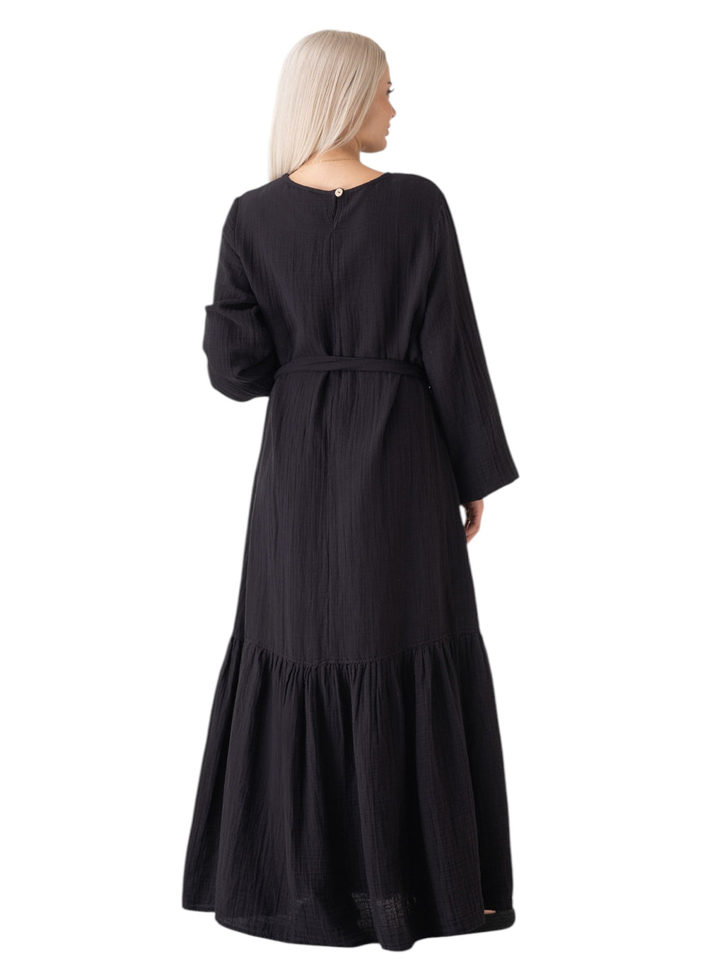 Sommerkleid Musselin-Kleid, 100 % Baumwolle, Volantsaum, Gürtel, Gr. 36–50