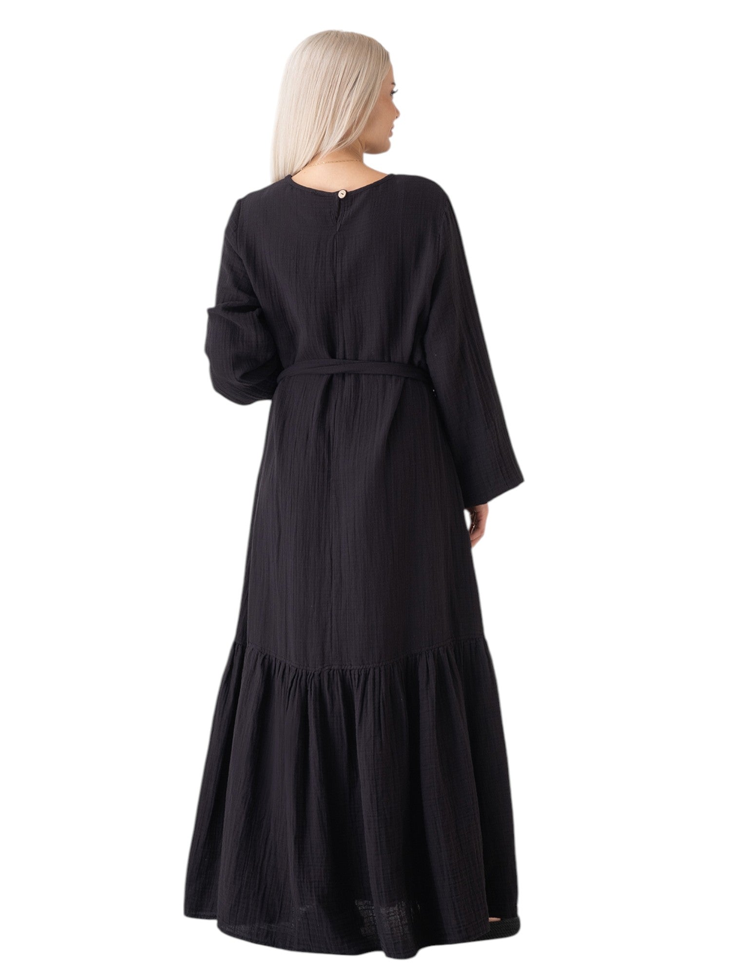 Sommerkleid Musselin-Kleid, 100 % Baumwolle, Volantsaum, Gürtel, Gr. 36–50
