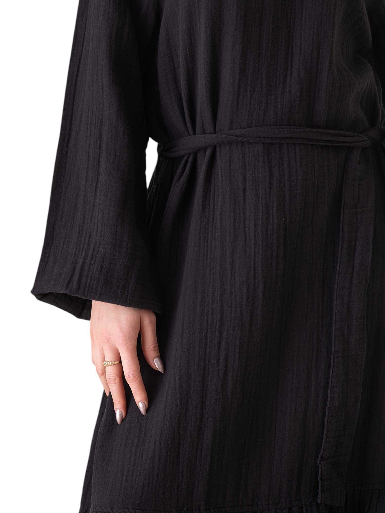 Sommerkleid Musselin-Kleid, 100 % Baumwolle, Volantsaum, Gürtel, Gr. 36–50