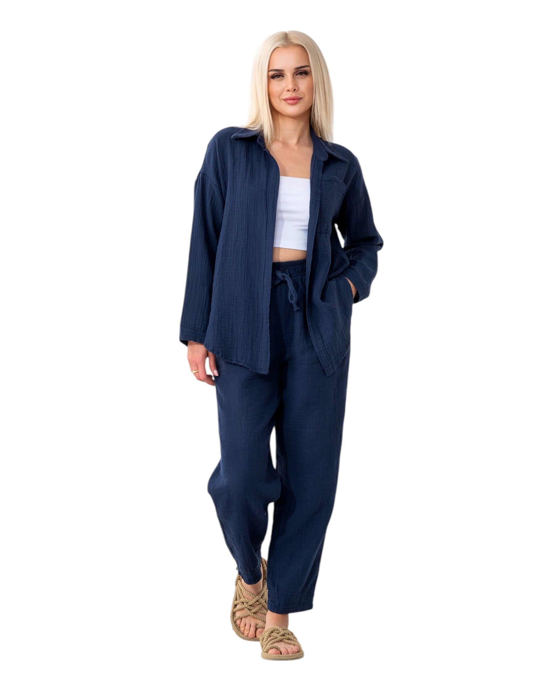 Hemdbluse Damen aus Musselin - Oversize Bluse Langarm mit Kragen