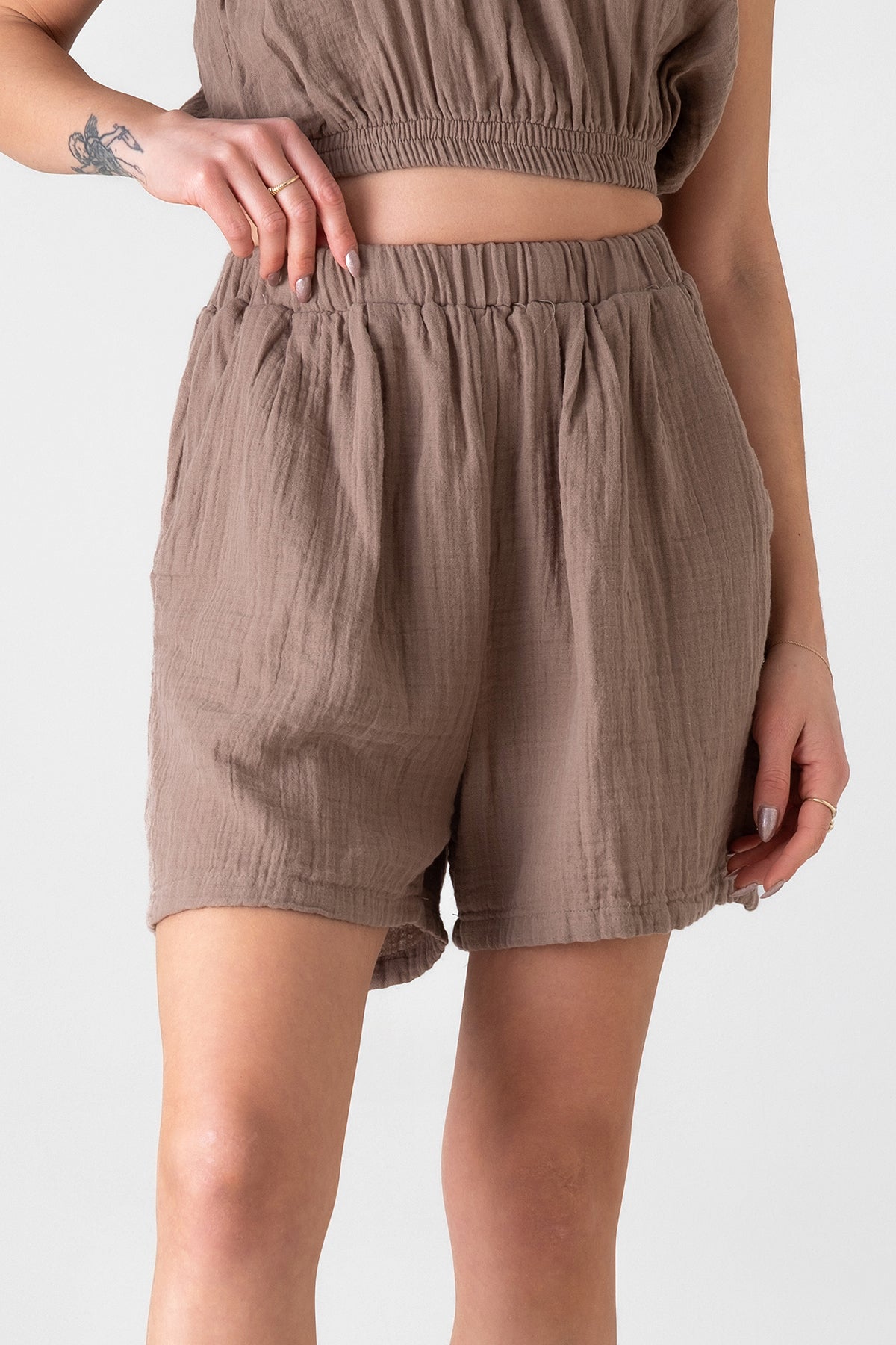 Shorts Musselin Sommer-Hose, 100 % Baumwolle, elastischer Bund luftiger Schnitt