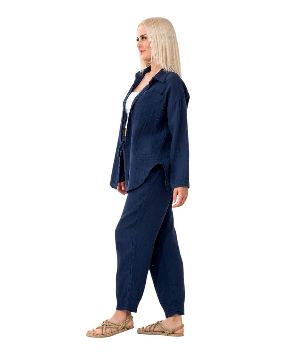 Hemdbluse Damen aus Musselin - Oversize Bluse Langarm mit Kragen