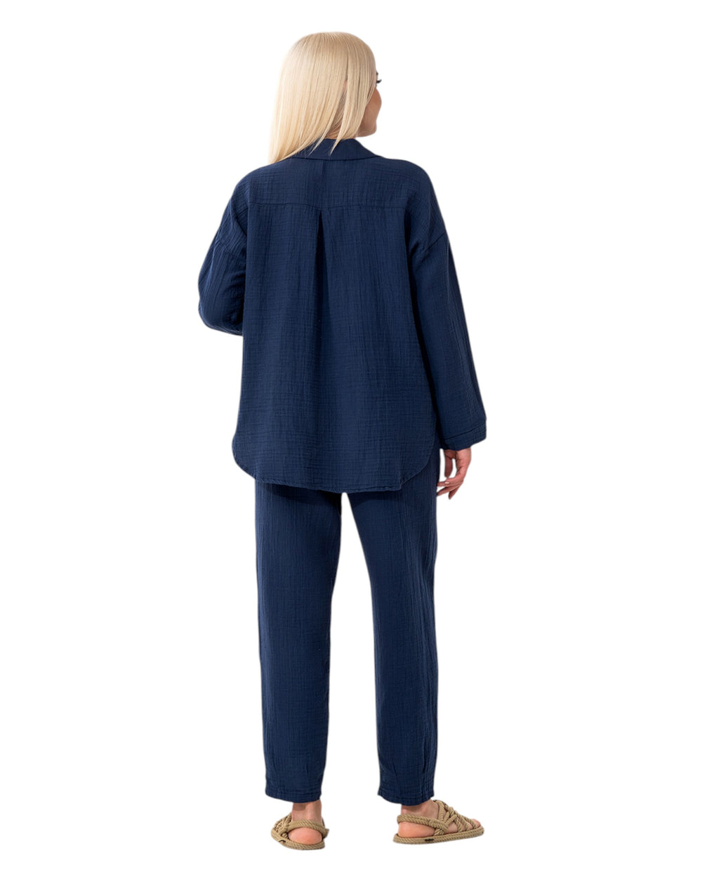 Hemdbluse Damen aus Musselin - Oversize Bluse Langarm mit Kragen