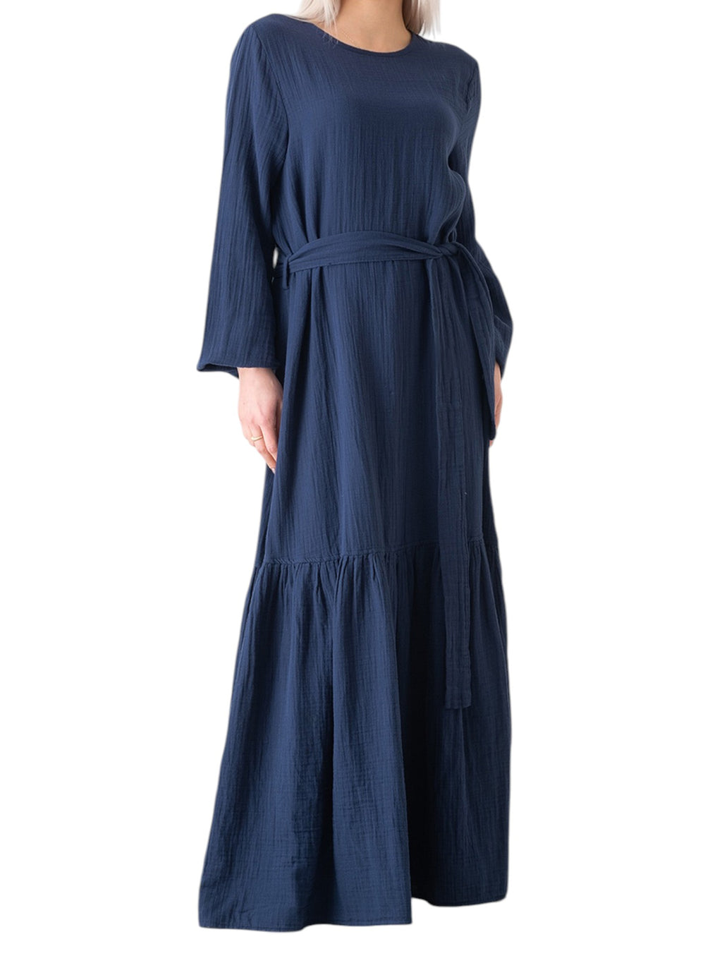 Sommerkleid Musselin-Kleid, 100 % Baumwolle, Volantsaum, Gürtel, Gr. 36–50