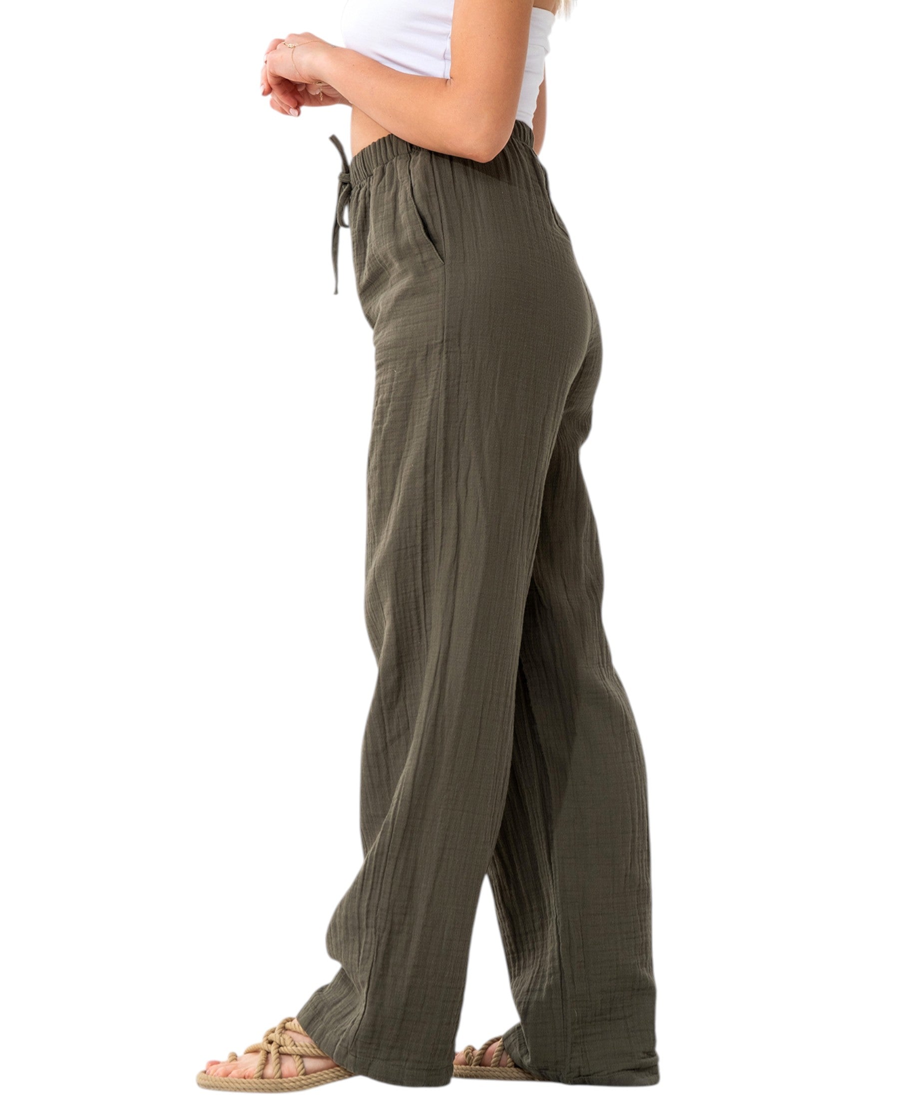 Palazzohose MusselinDamen Sommerhose 100 % Baumwolle, elastischer Bund