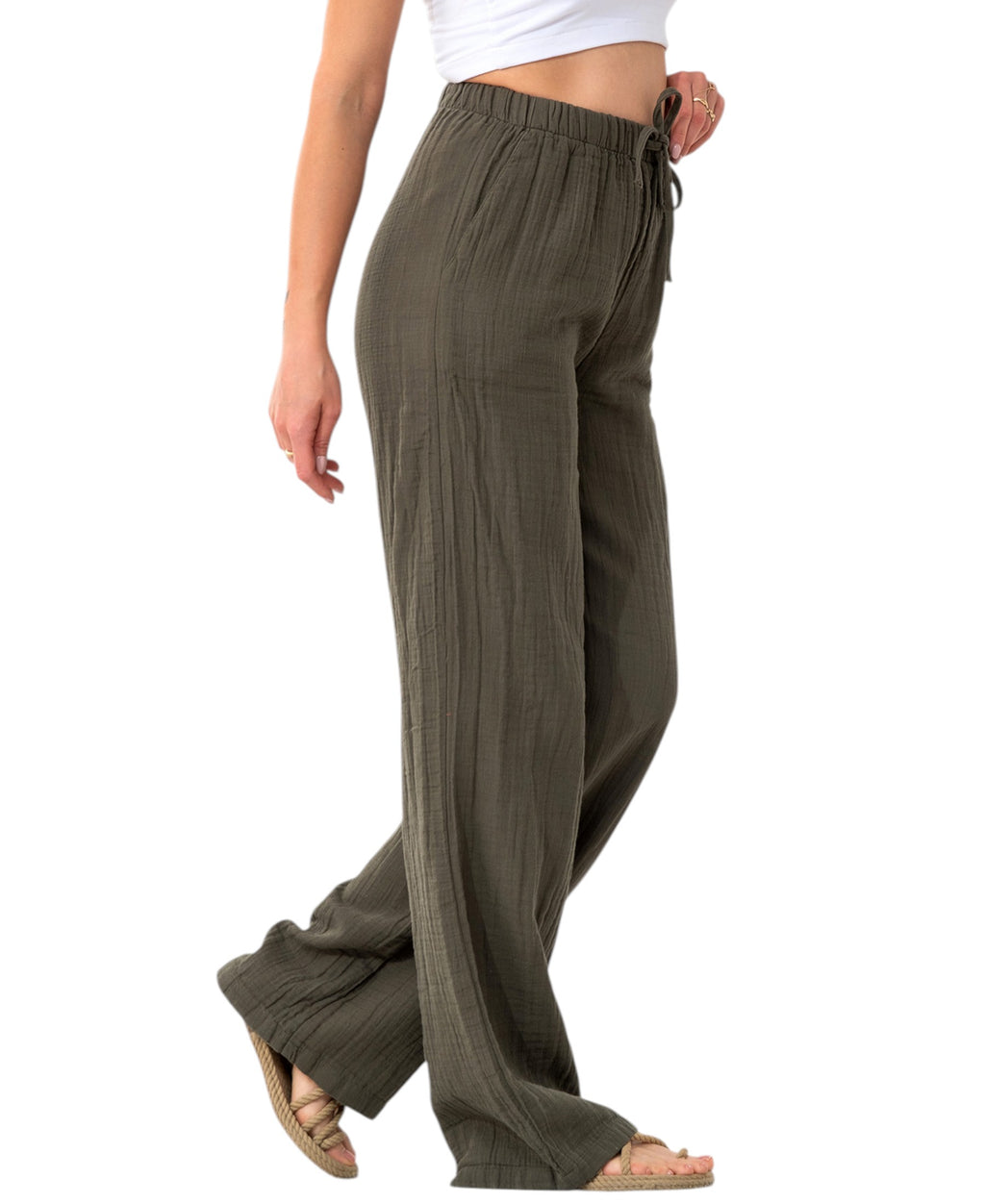 Palazzohose MusselinDamen Sommerhose 100 % Baumwolle, elastischer Bund