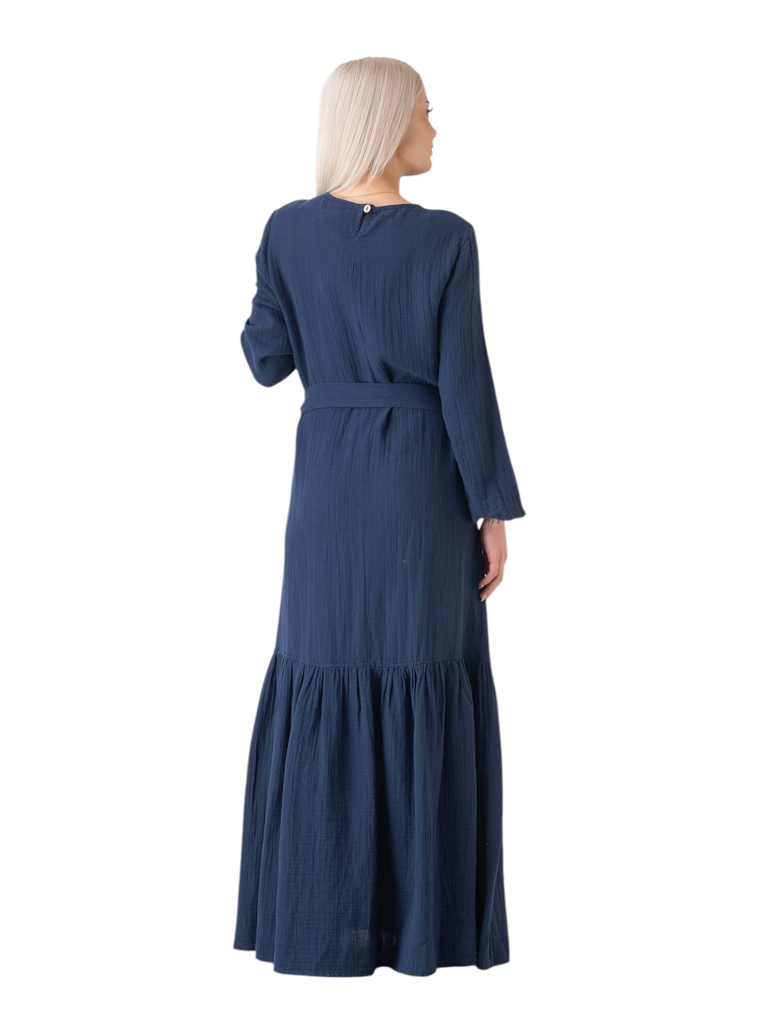 Sommerkleid Musselin-Kleid, 100 % Baumwolle, Volantsaum, Gürtel, Gr. 36–50