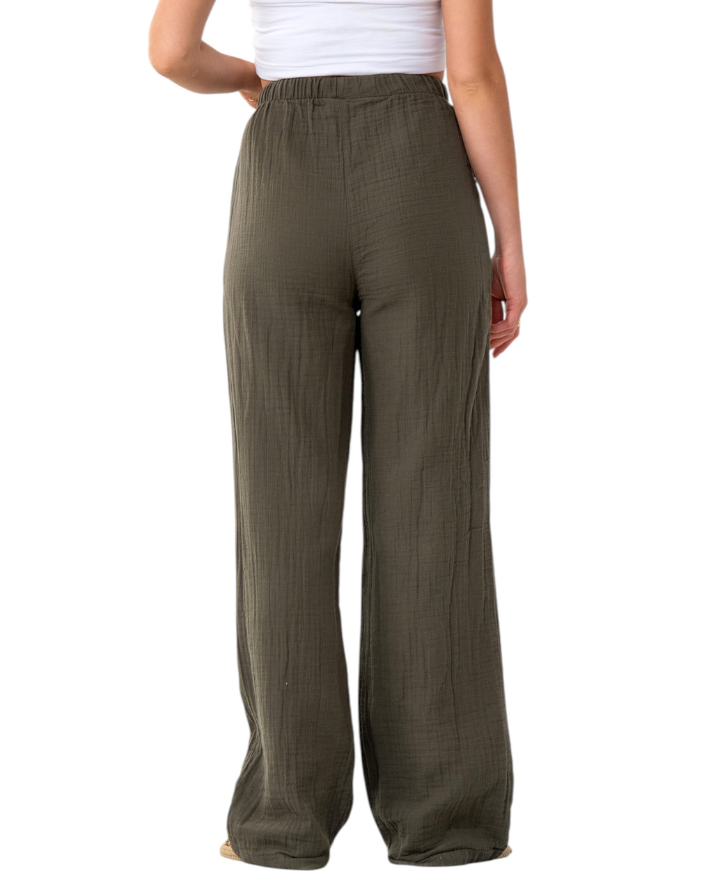 Palazzohose MusselinDamen Sommerhose 100 % Baumwolle, elastischer Bund