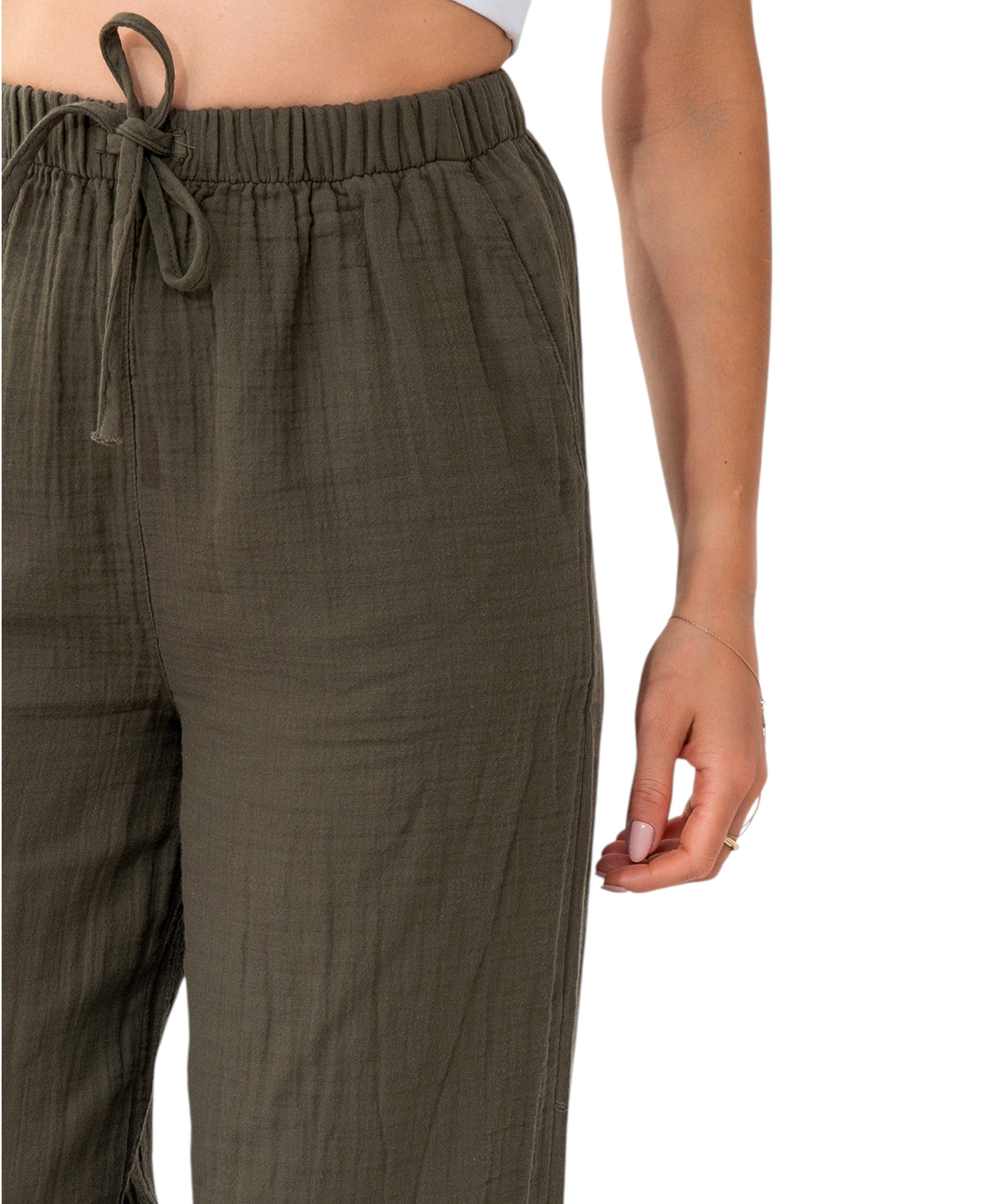 Palazzohose MusselinDamen Sommerhose 100 % Baumwolle, elastischer Bund