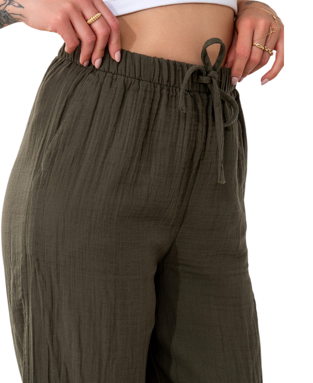 Palazzohose MusselinDamen Sommerhose 100 % Baumwolle, elastischer Bund