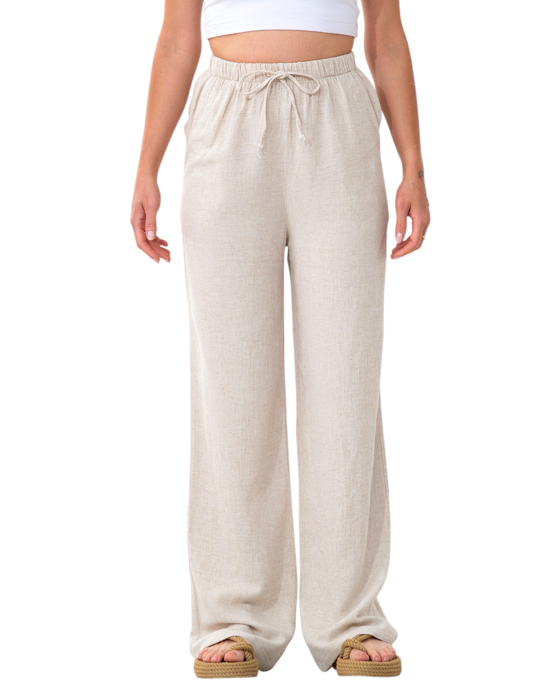 Leinenhose Damen mit Kordelzug, Stoffhose aus hochwertigem Leinenmix