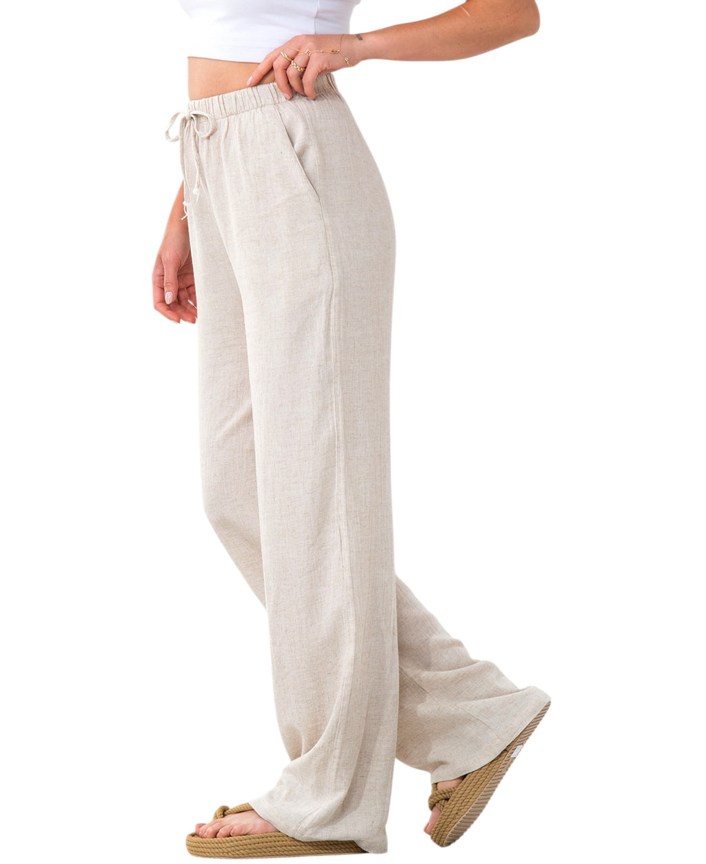 Leinenhose Damen mit Kordelzug, Stoffhose aus hochwertigem Leinenmix