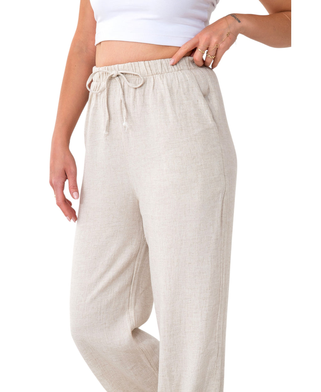 Leinenhose Damen mit Kordelzug, Stoffhose aus hochwertigem Leinenmix