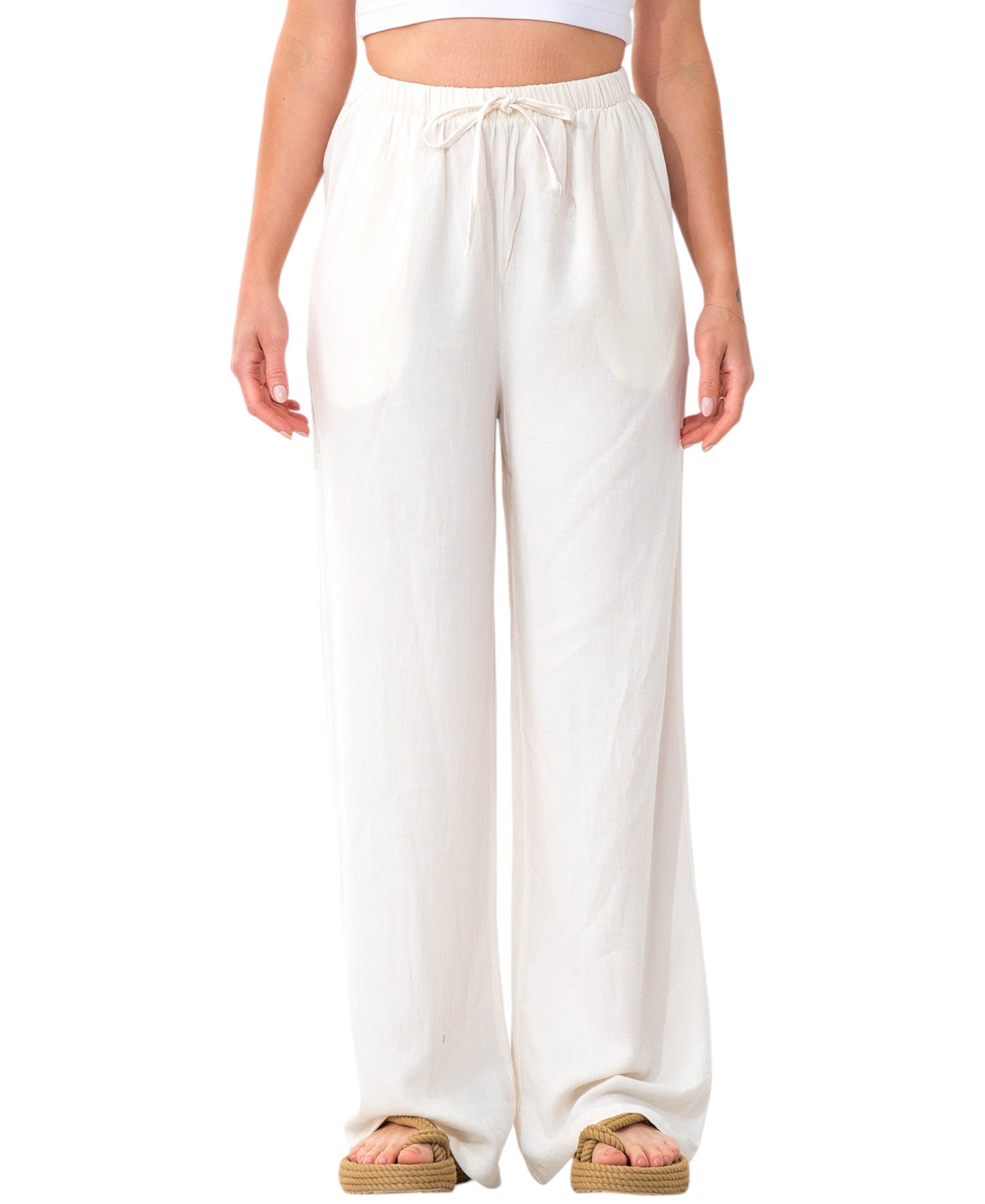 Leinenhose Damen mit Kordelzug, Stoffhose aus hochwertigem Leinenmix