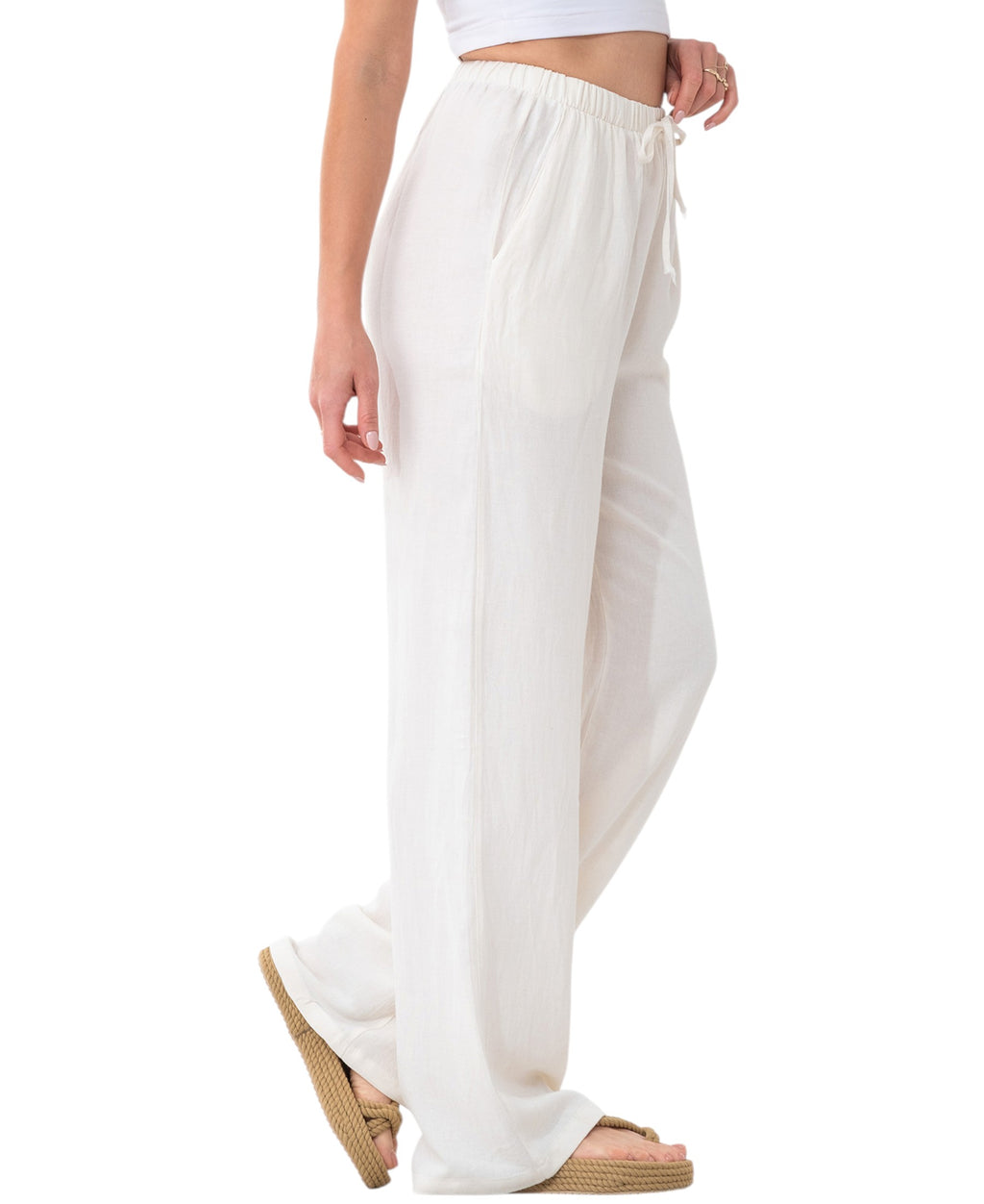 Leinenhose Damen mit Kordelzug, Stoffhose aus hochwertigem Leinenmix