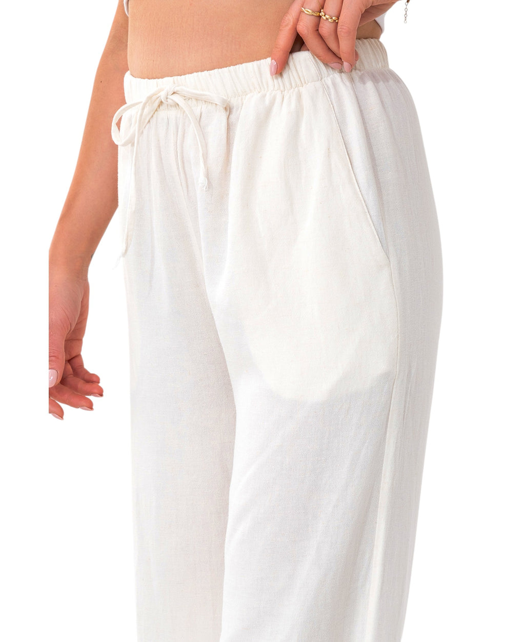 Leinenhose Damen mit Kordelzug, Stoffhose aus hochwertigem Leinenmix