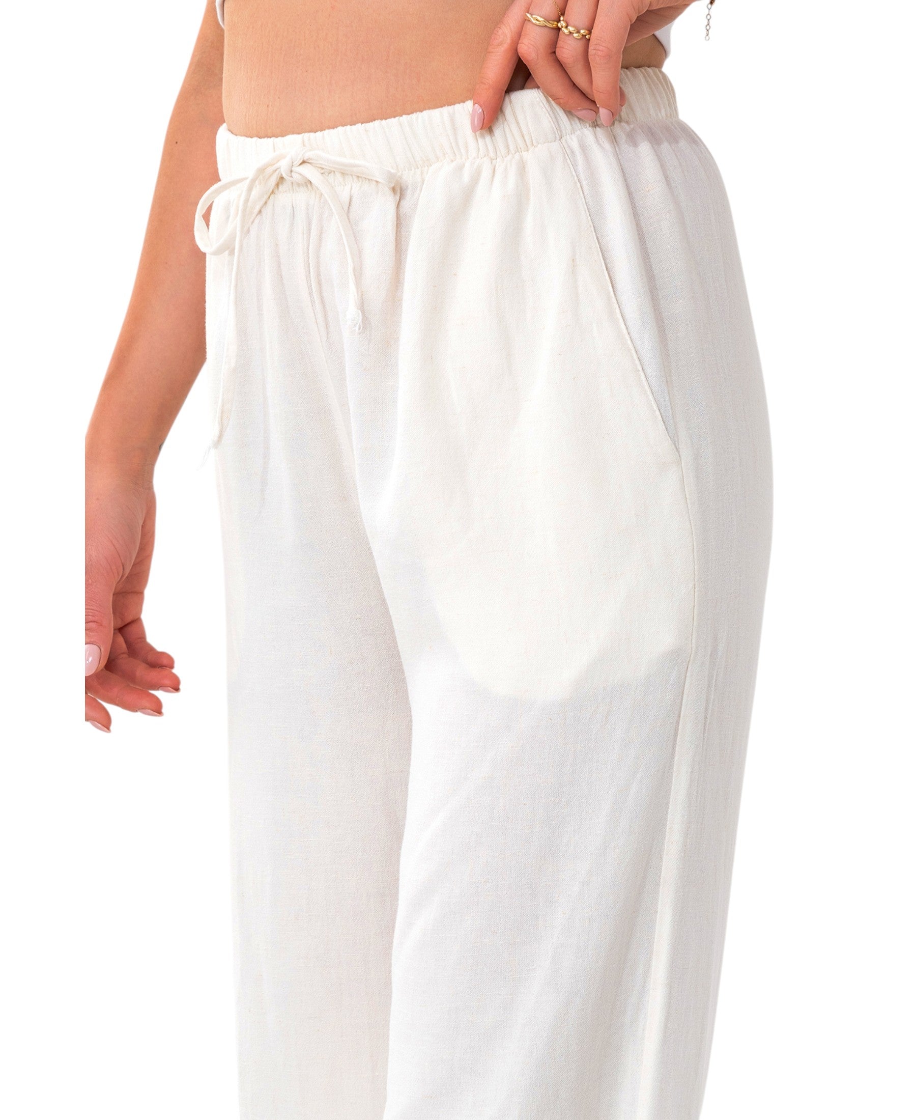 Leinenhose Damen mit Kordelzug, Stoffhose aus hochwertigem Leinenmix