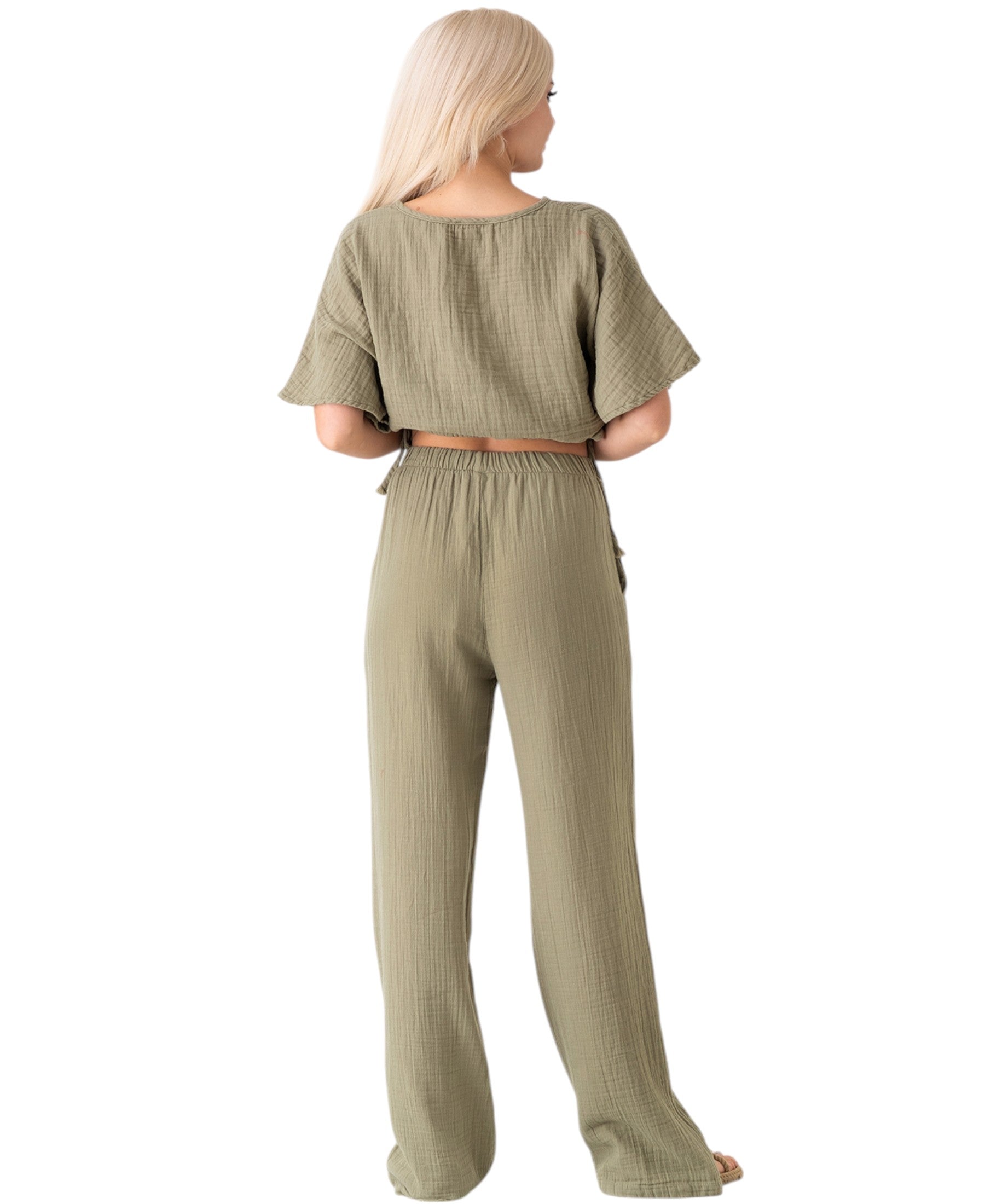 Palazzohose MusselinDamen Sommerhose 100 % Baumwolle, elastischer Bund
