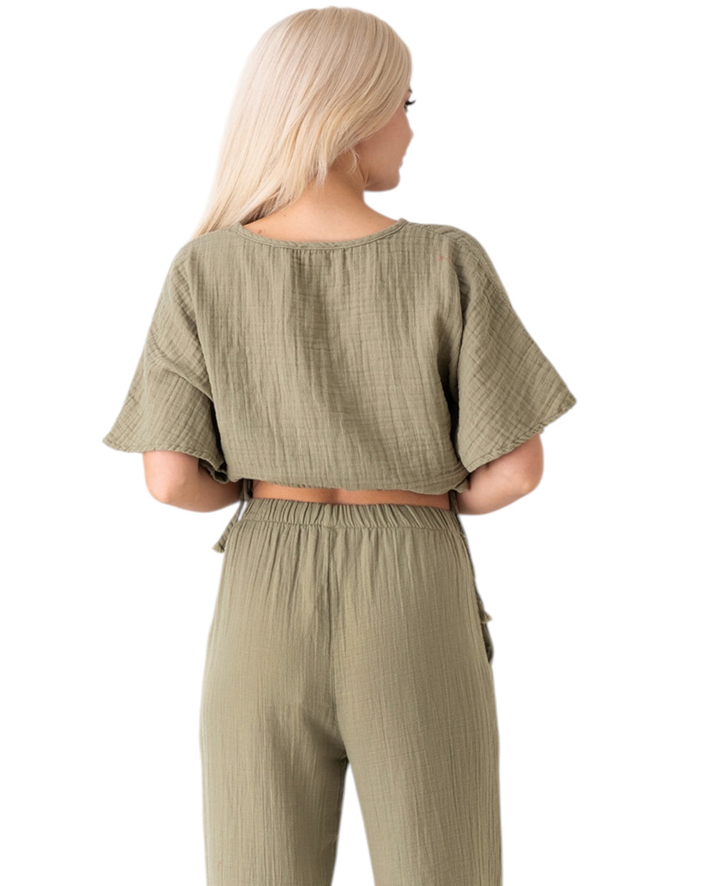 Crop-Top – Luftiges Musselin-Oberteil mit Tunnelzug und V-Ausschnitt