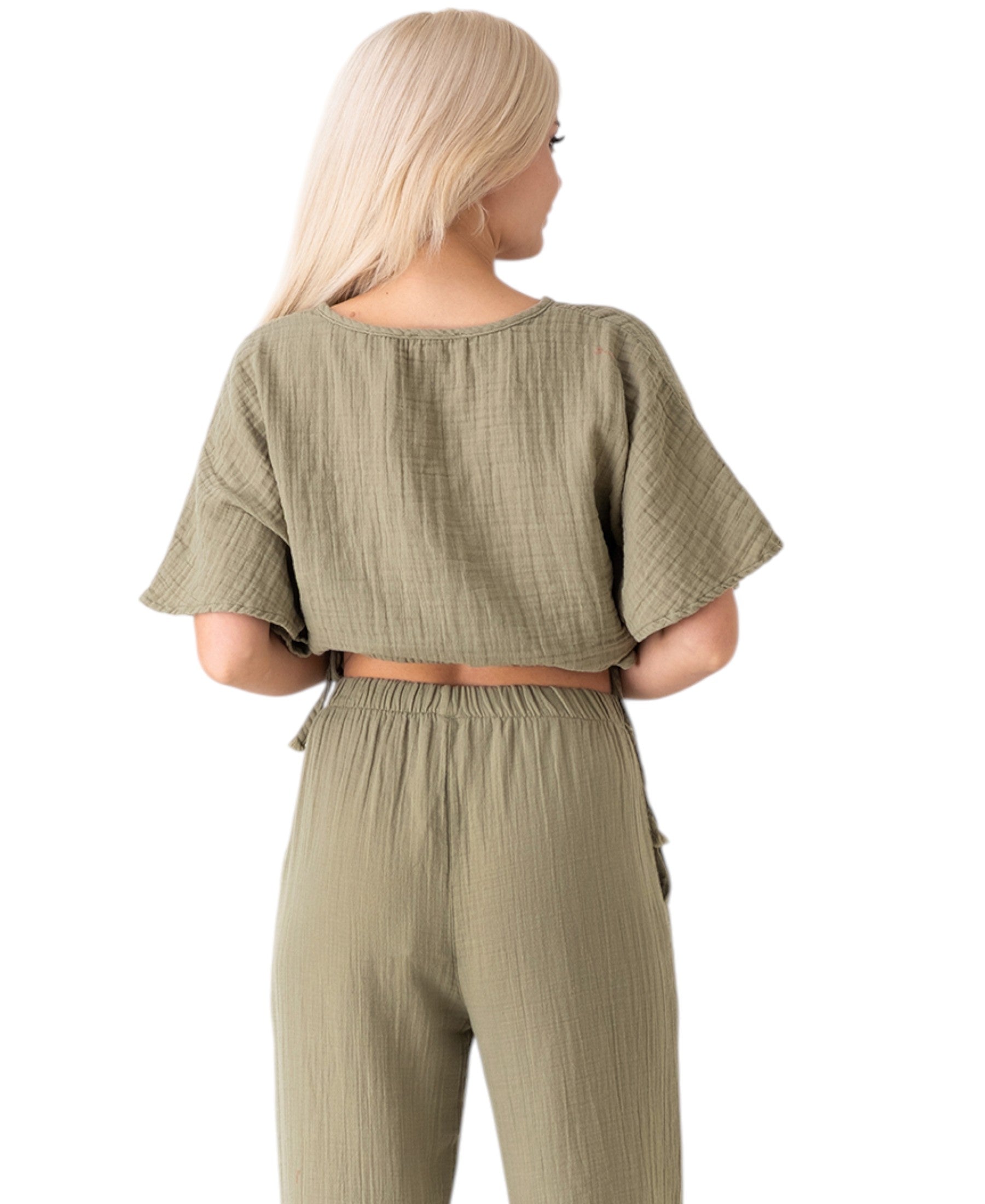 Crop-Top – Luftiges Musselin-Oberteil mit Tunnelzug und V-Ausschnitt