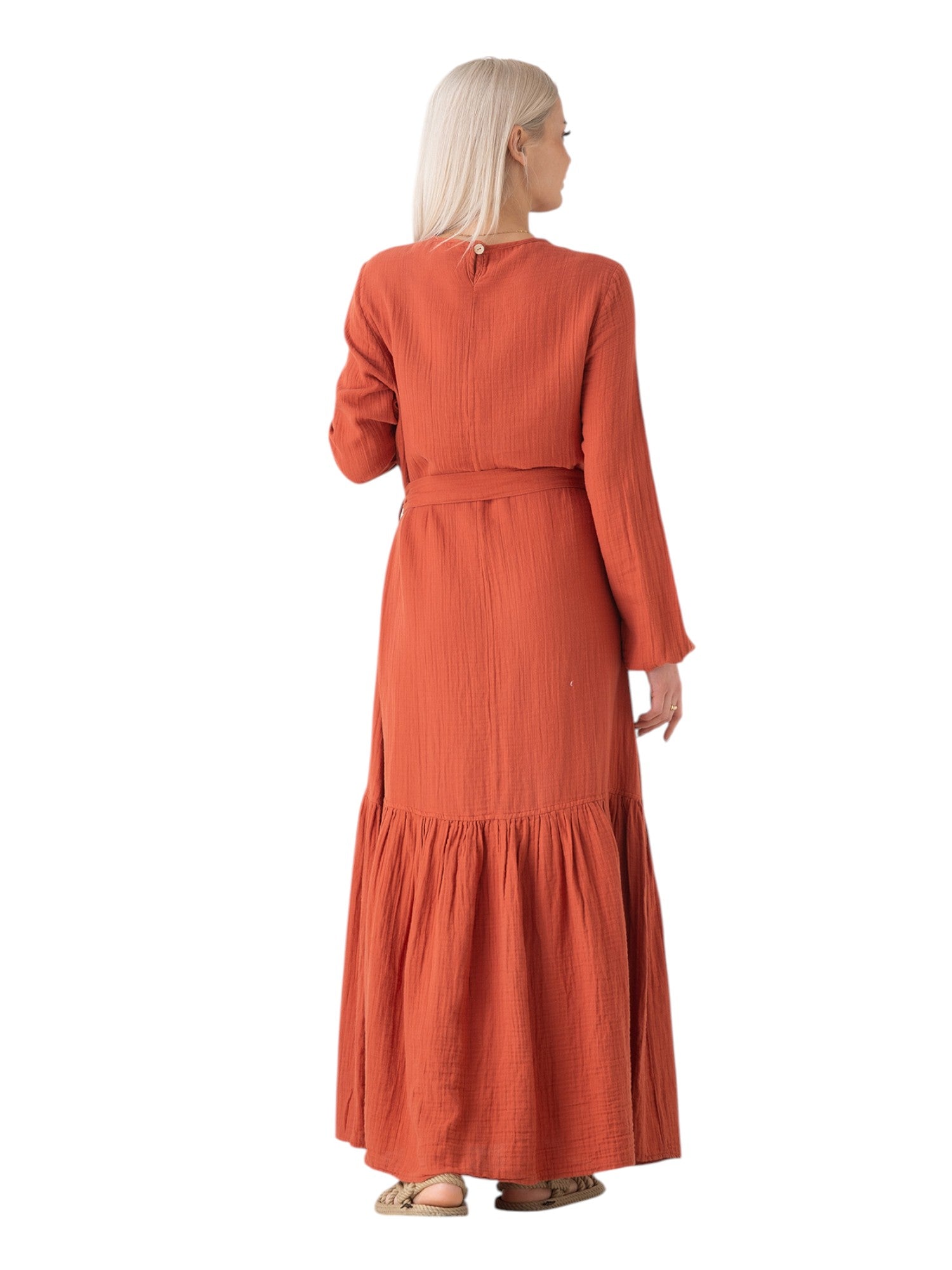 Sommerkleid Musselin-Kleid, 100 % Baumwolle, Volantsaum, Gürtel, Gr. 36–50